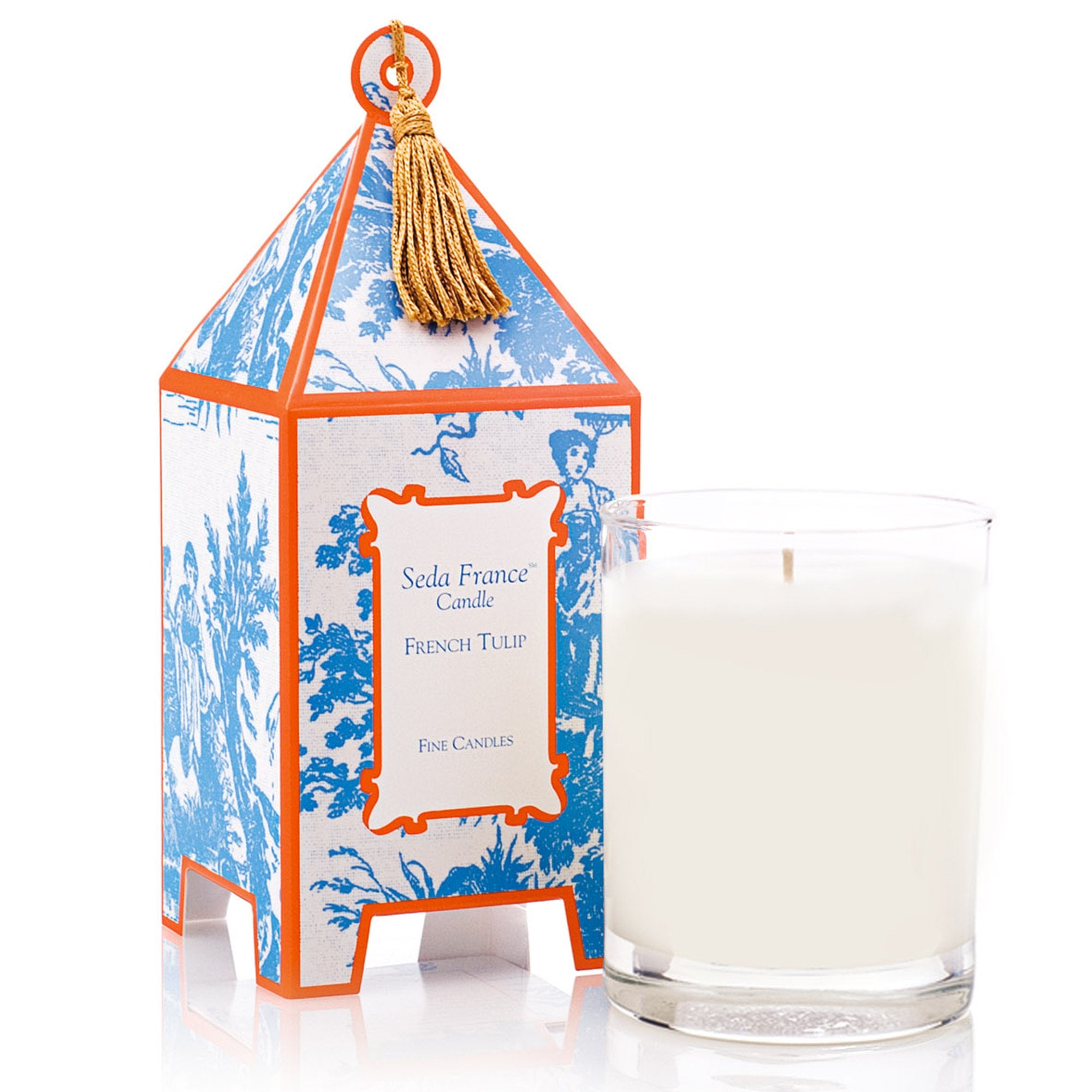 Seda France French Tulip Classic Toile Pagoda Box Candle - Elegant Scented Candle for Home Decor, Romantic Gifts & Relaxing Ambiance