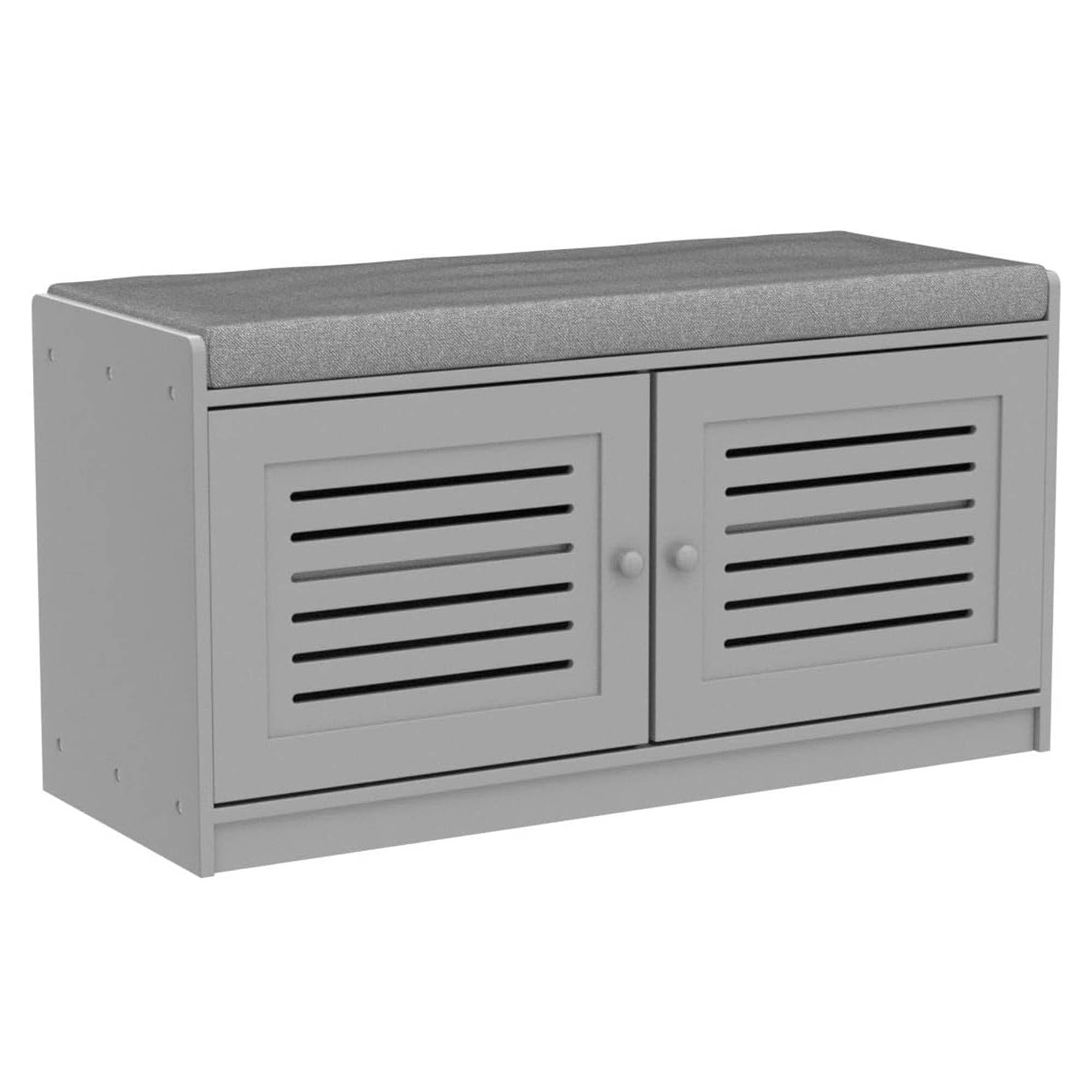 2 Pack Gray Wooden Shoe Storage Bench with Cushioned Seat & Adjustable Shelves - Entryway Organizer for Living Room, Bedroom & Hallway | Perfect for Small Spaces, Closet Organization & Shoe Rack Furniture