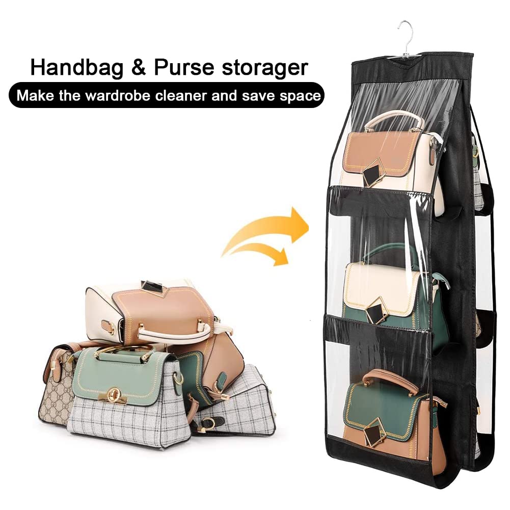 Upgraded Hanging Handbag Organizer for Women - Dustproof, Washable Purse Storage Closet - Black (1 Piece) - Perfect for Closet, Wardrobe & Travel Bag Organization