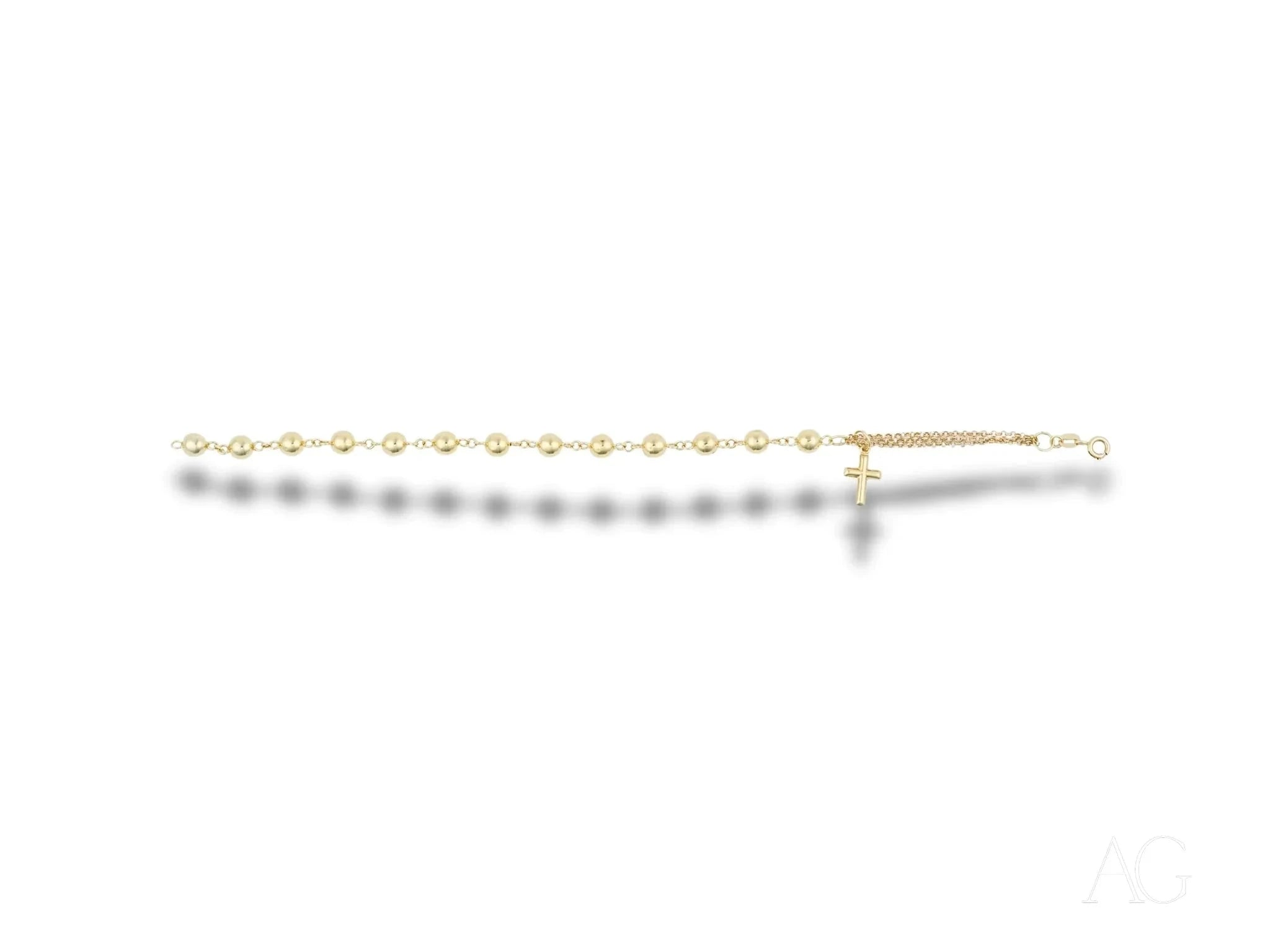 Elegant 18k Gold Women's Bracelet with Cross Charm and Polished Beads - Perfect for Gifts, Weddings & Everyday Luxury Jewelry
