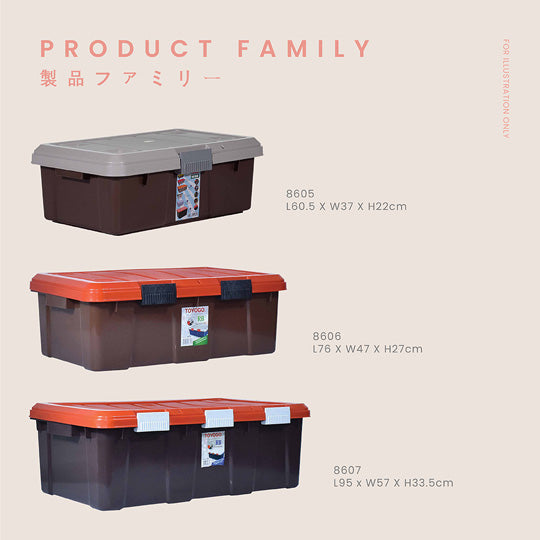 Rugged Storage Box with 2 Secure Clips (8606) - Durable Organizer for Tools, Camping Gear & Outdoor Equipment