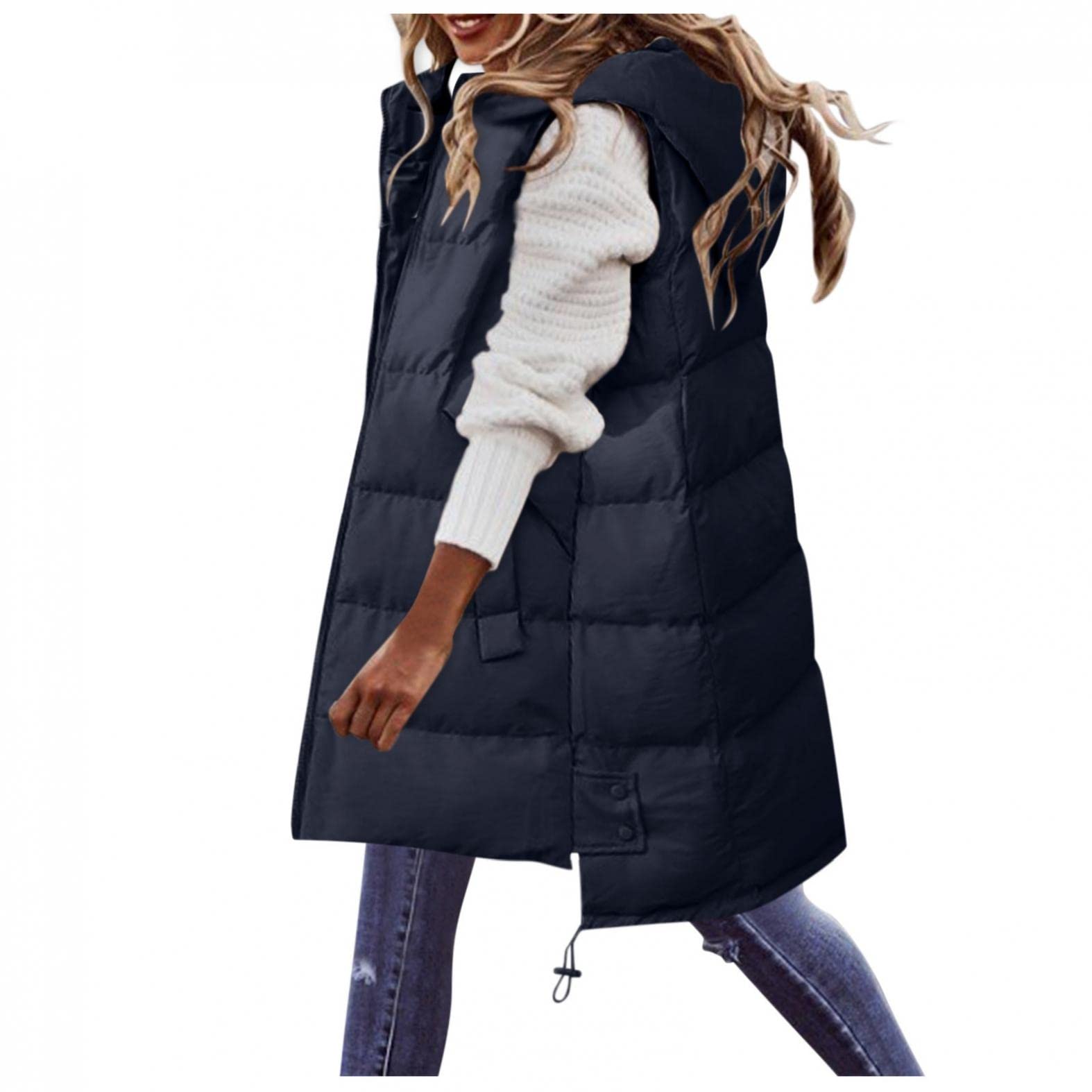 Plus Size Women's Winter Sleeveless Hooded Down Vest Coat - Warm Fleece Lined Korean Style Jacket for Outdoor Activities & Casual Wear