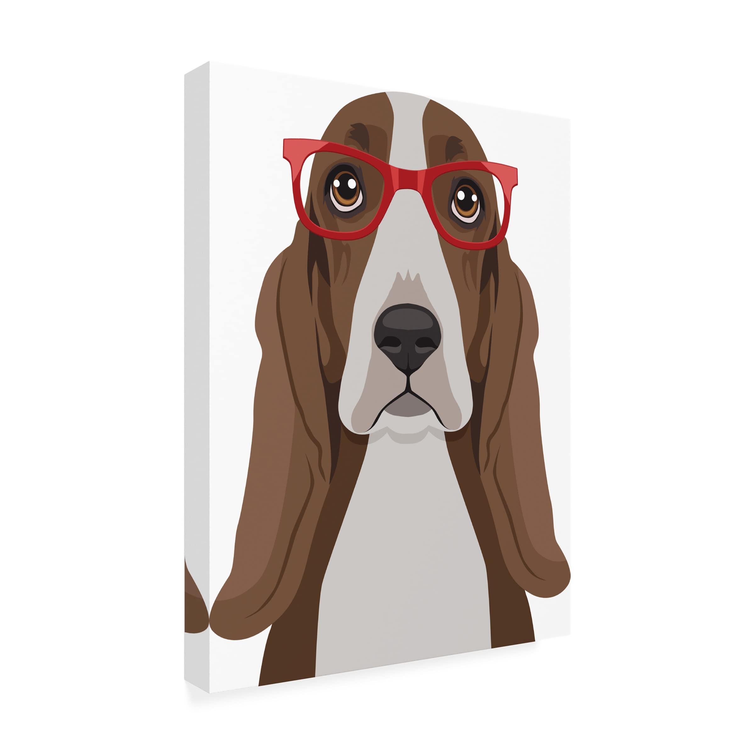 Basset Hound Wearing Hipster Glasses Canvas Wall Art - Modern Dog Portrait Painting for Living Room, Bedroom & Office Decor - Funny Pet Gift for Dog Lovers