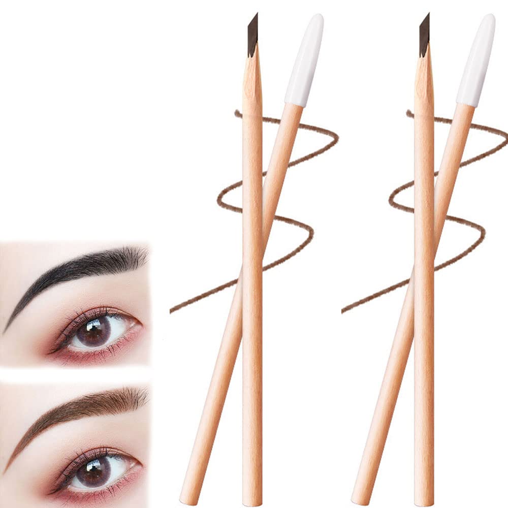 Pousbo Waterproof Wooden Eyebrow Pencil - Natural Wood, Smudge-Proof & Long-Lasting - Easy Application for Perfect Brows (Brown) | Ideal for Daily Makeup, Gym & Water Activities