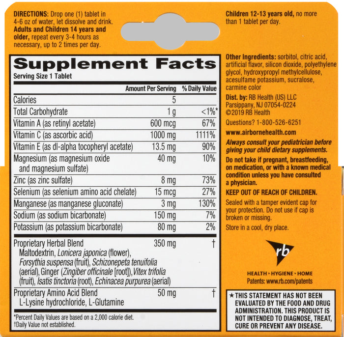 Airborne Immune Support Supplement - Very Berry Flavor with Vitamin C, Zinc & Echinacea - Boost Immunity for Cold & Flu Season | Travel, Work & Daily Wellness