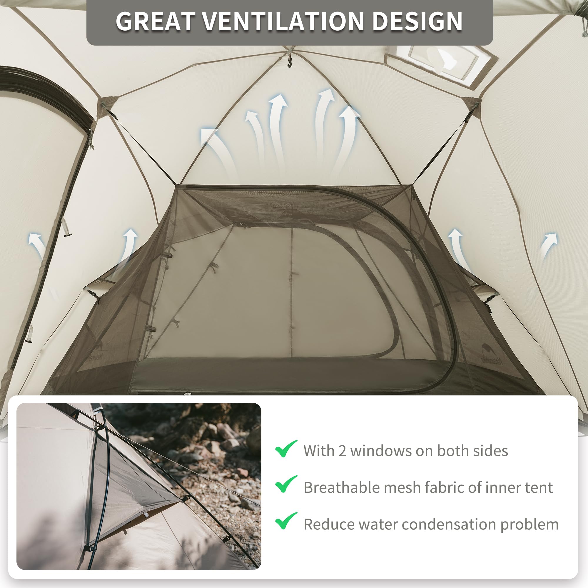 Naturehike Massif 4-Season Hot Tent with Stove Jack - Waterproof & Windproof Winter Camping Tent for 1/2/4 Persons - UPF50+ Sun Protection with Room & Hall Design - Perfect for Family Camping, Hunting Trips & Winter Outdoor Adventures