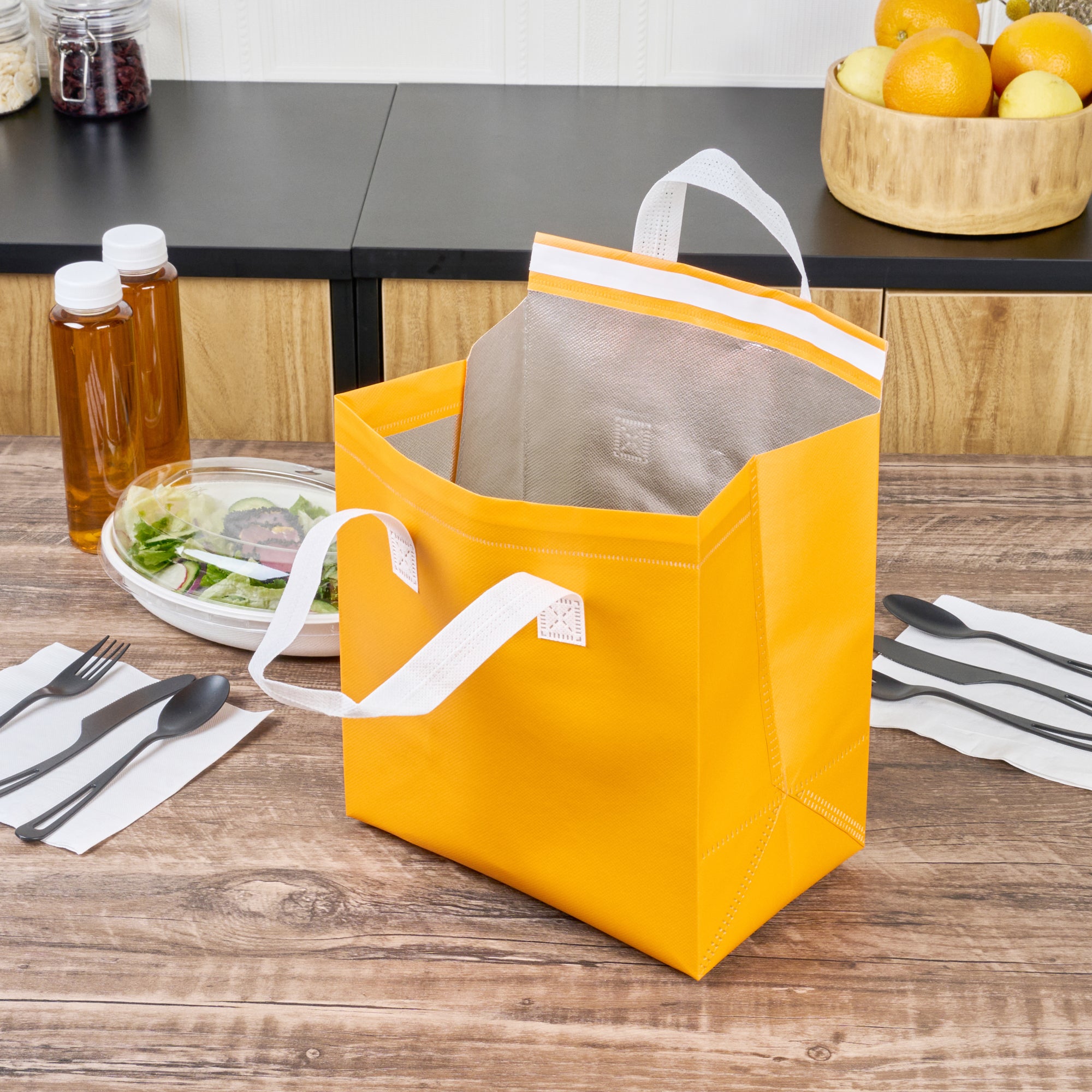 Orange Insulated Tamper-Evident Takeout Bags - 9.5x6x10.25 Inches (100 Count) - Perfect for Food Delivery, Catering & Restaurant To-Go Orders