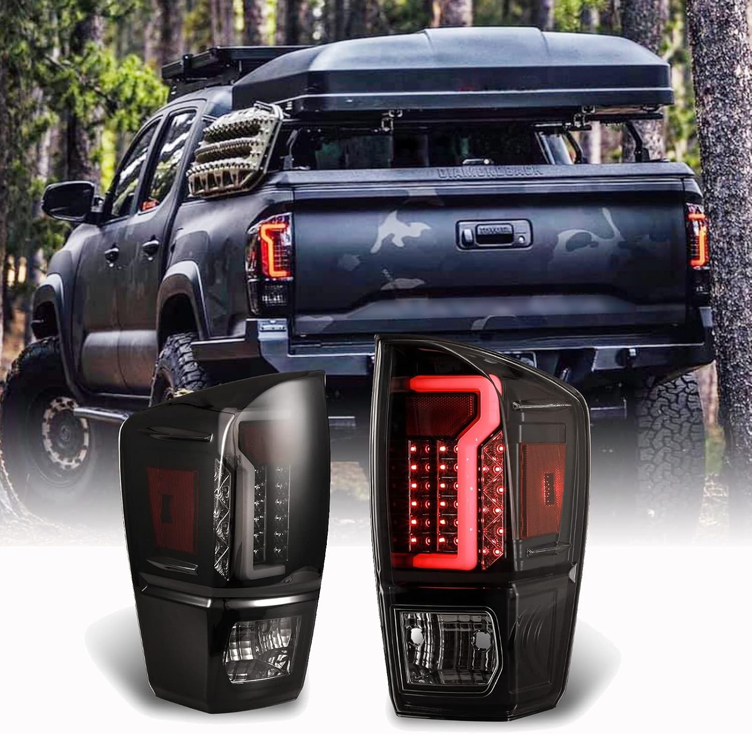 WOLFSTORM LED Tail Light Assembly for 2016-2023 Toyota Tacoma - Smoked Lens - 1 Pair - New LED Design - Upgrade for Enhanced Visibility & Style - Perfect for Off-Roading & Night Driving