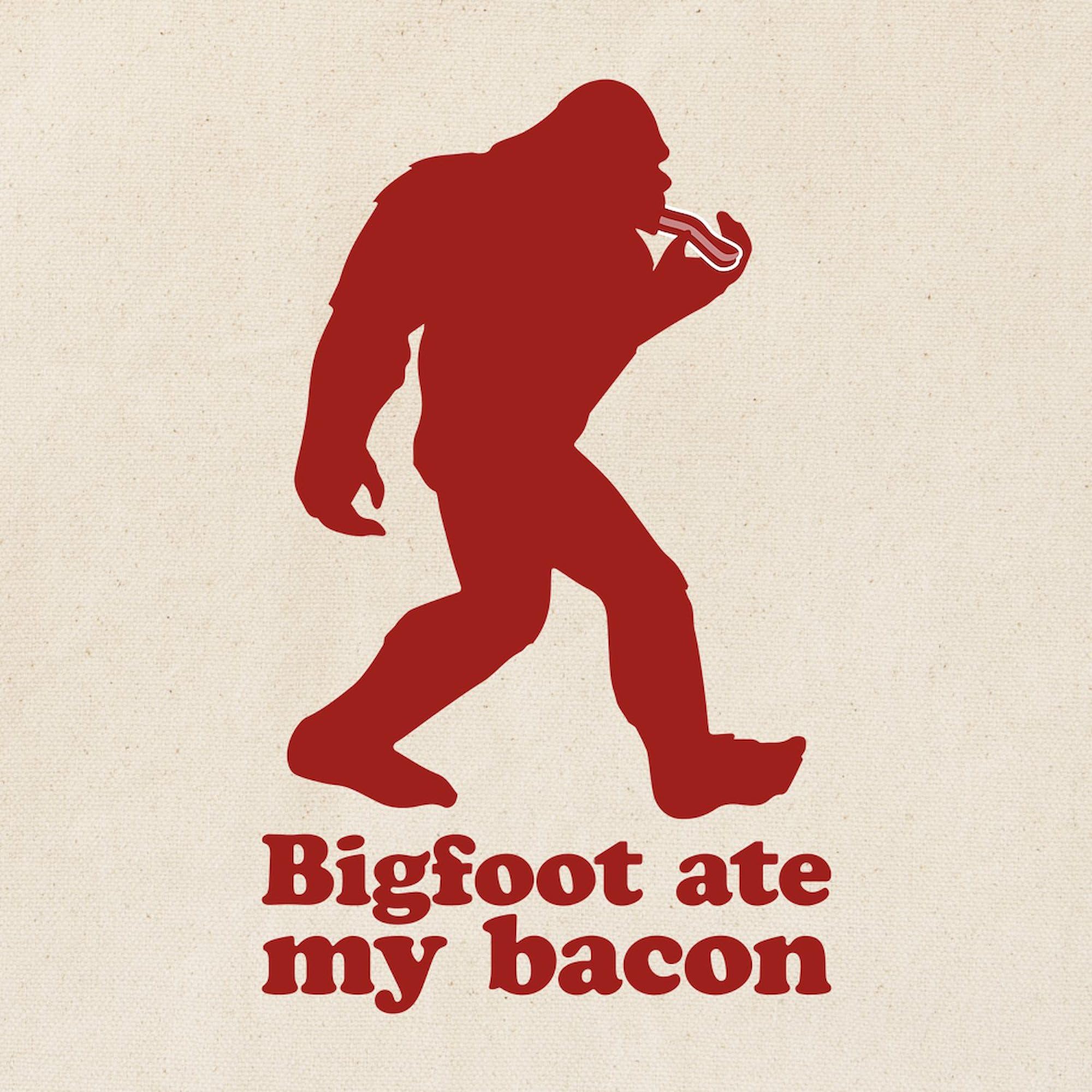 Bigfoot (Sasquatch) Ate My Bacon! Natural Canvas Reusable Shopping Tote Bag - Eco-Friendly Grocery & Beach Bag for Women & Men