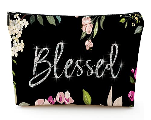 Kasader Large Makeup Bag for Women - Travel Cosmetic Organizer with Floral Design, 7x10 Inch Linen Toiletry Pouch | Perfect for Travel, Gym & Daily Essentials Storage
