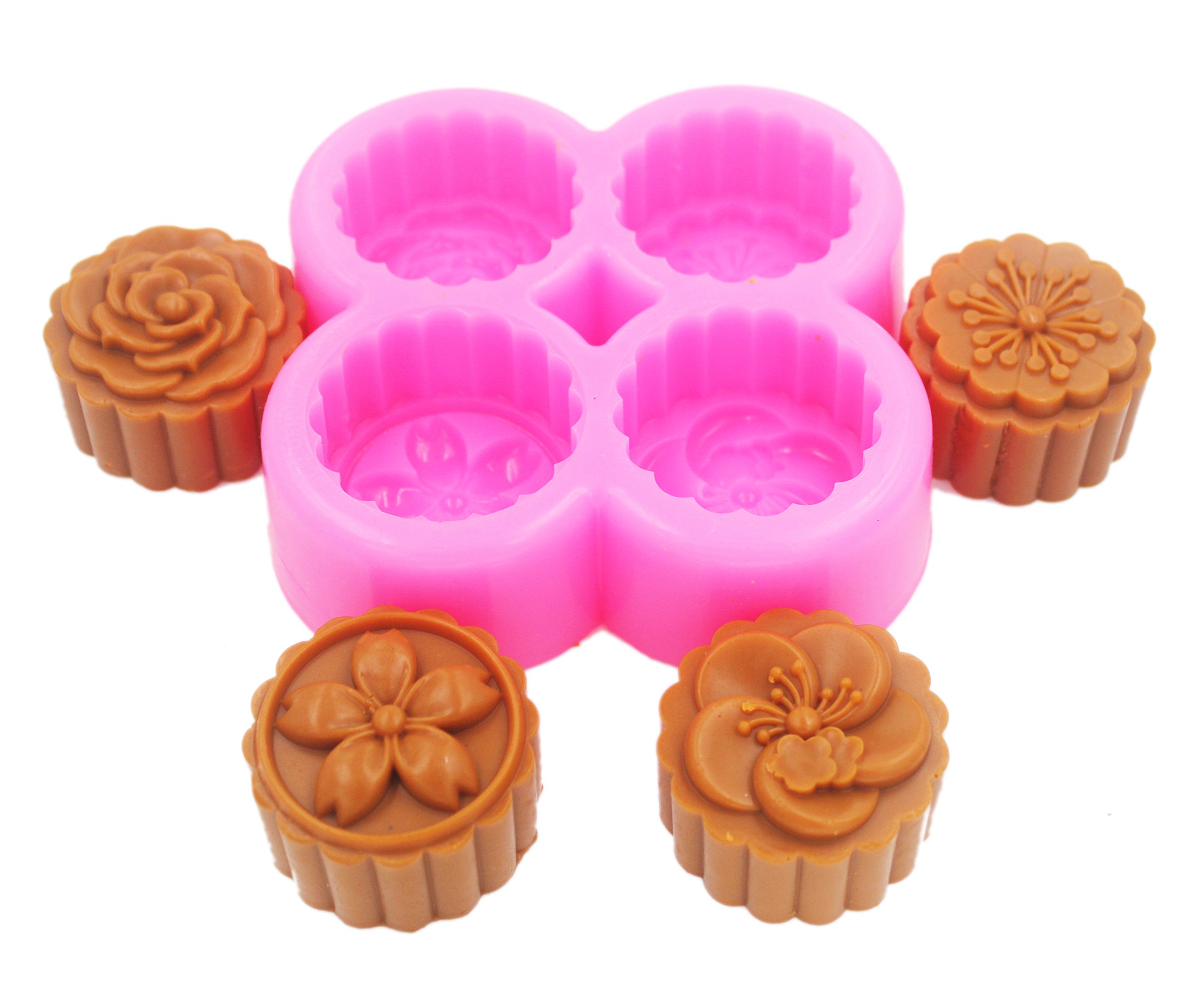 Premium Silicone Soap Molds - 4 Cavity Flower Shapes for DIY Handmade Soap Making, Bath Bomb & Candle Crafting - Perfect for Home Spa, Gifts & Party Favors