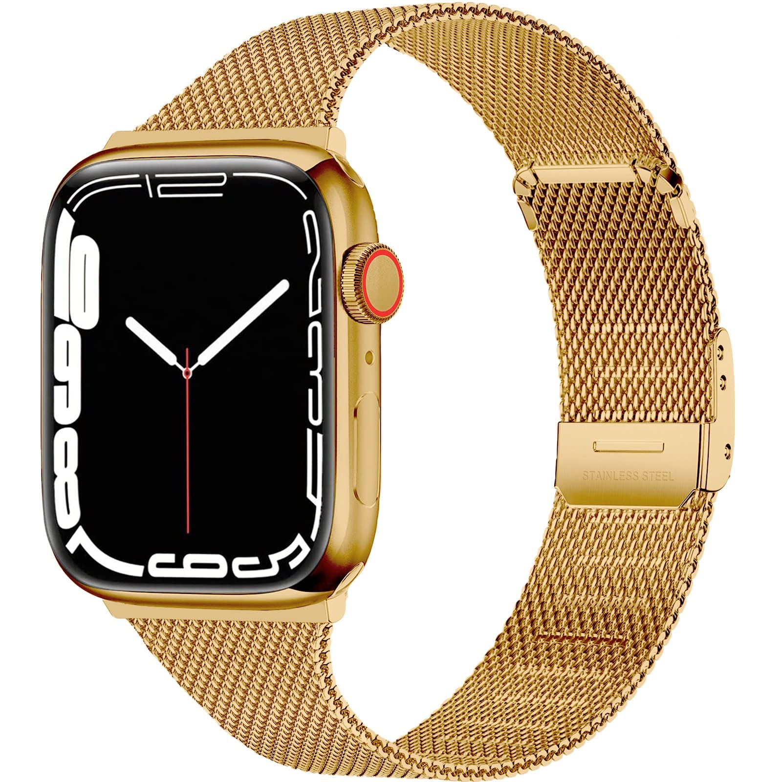 Stainless Steel Slim Mesh Milanese Loop Band Compatible with Apple Watch 38mm 40mm 41mm - Adjustable Thin Strap for Women, iWatch Series SE/7/6/5/4/3/2/1 - Gold | Perfect for Workouts, Office & Everyday Wear