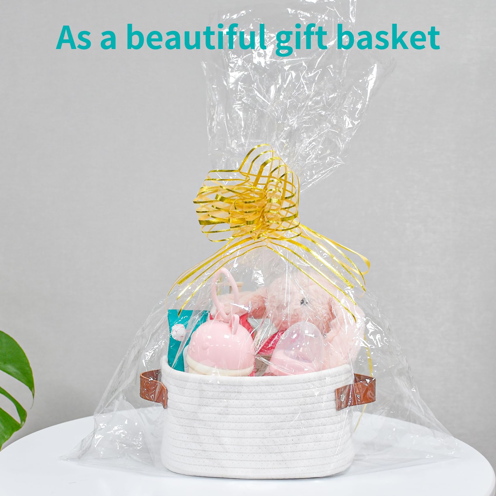 ABenkle Small Storage Basket with Handle - Mini Cotton Rope Woven Shelf Basket, Boho Decorative Organizer for Nursery, Bathroom, Spa | Perfect for Toys, Blankets & Gift Giving - XS Size in White