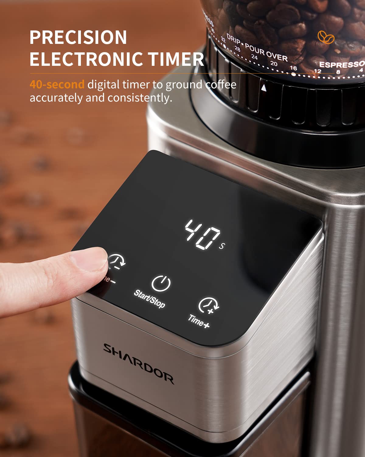 SHARDOR Professional Conical Burr Coffee Grinder - 48 Precise Grind Settings for Espresso, Drip Coffee & French Press | Upgraded Anti-Static Stainless Steel Coffee Bean Grinder with Digital Timer | Perfect for Home Baristas & Coffee Enthusiasts