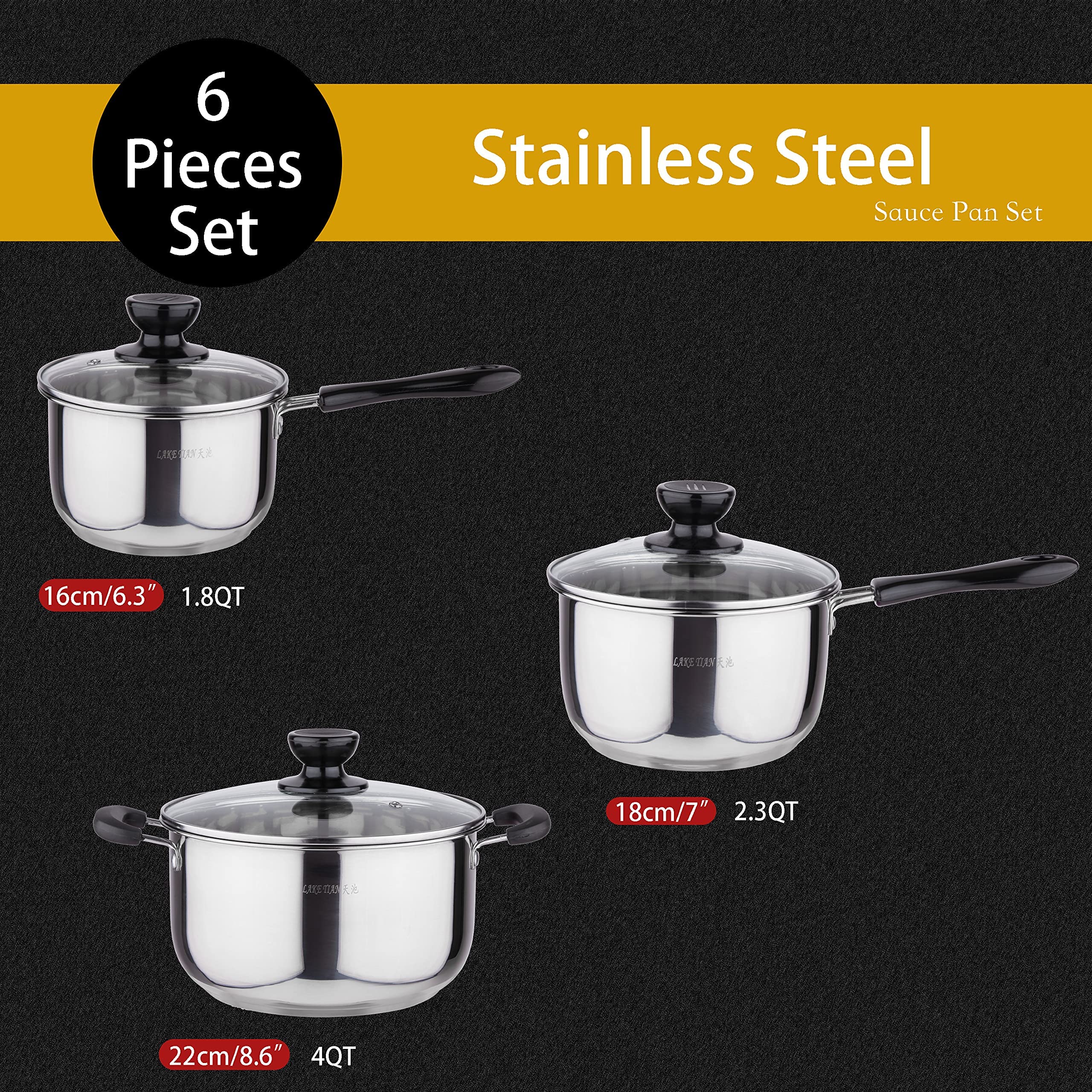 6-Piece Stainless Steel Induction Cookware Set - 2qt, 3qt & 4qt Pots with Lids - Nonstick Durable Kitchen Pots and Pans for Gas, Electric & Induction Stoves - Perfect for Boiling, Stewing & Everyday Cooking