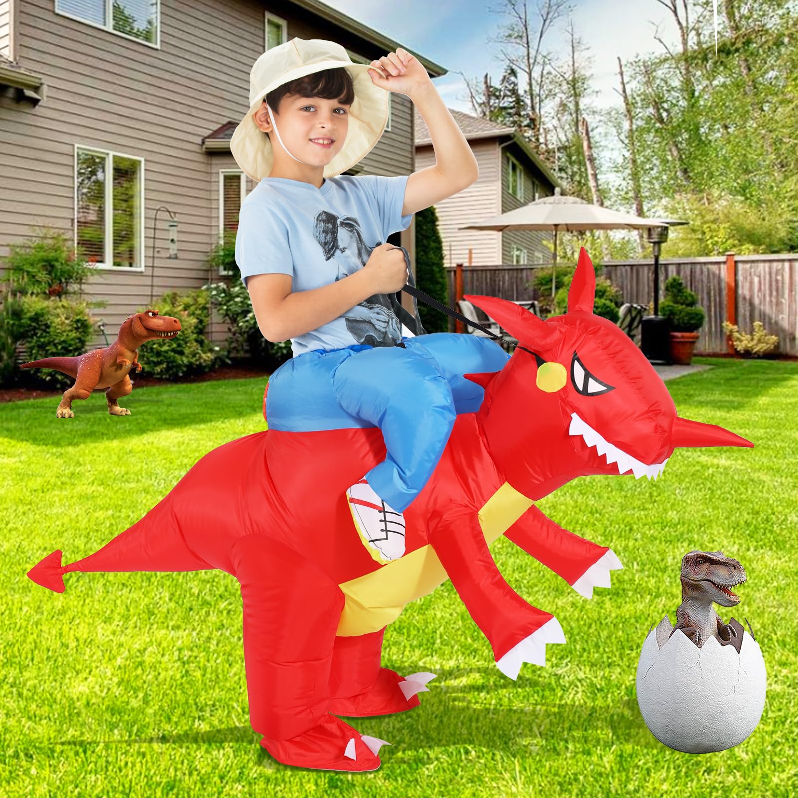 TOLOCO Inflatable Dinosaur Costume for Adults & Kids - Funny Blow Up Halloween Party Outfit, Dino Costume for Cosplay, Carnival & Birthday Parties