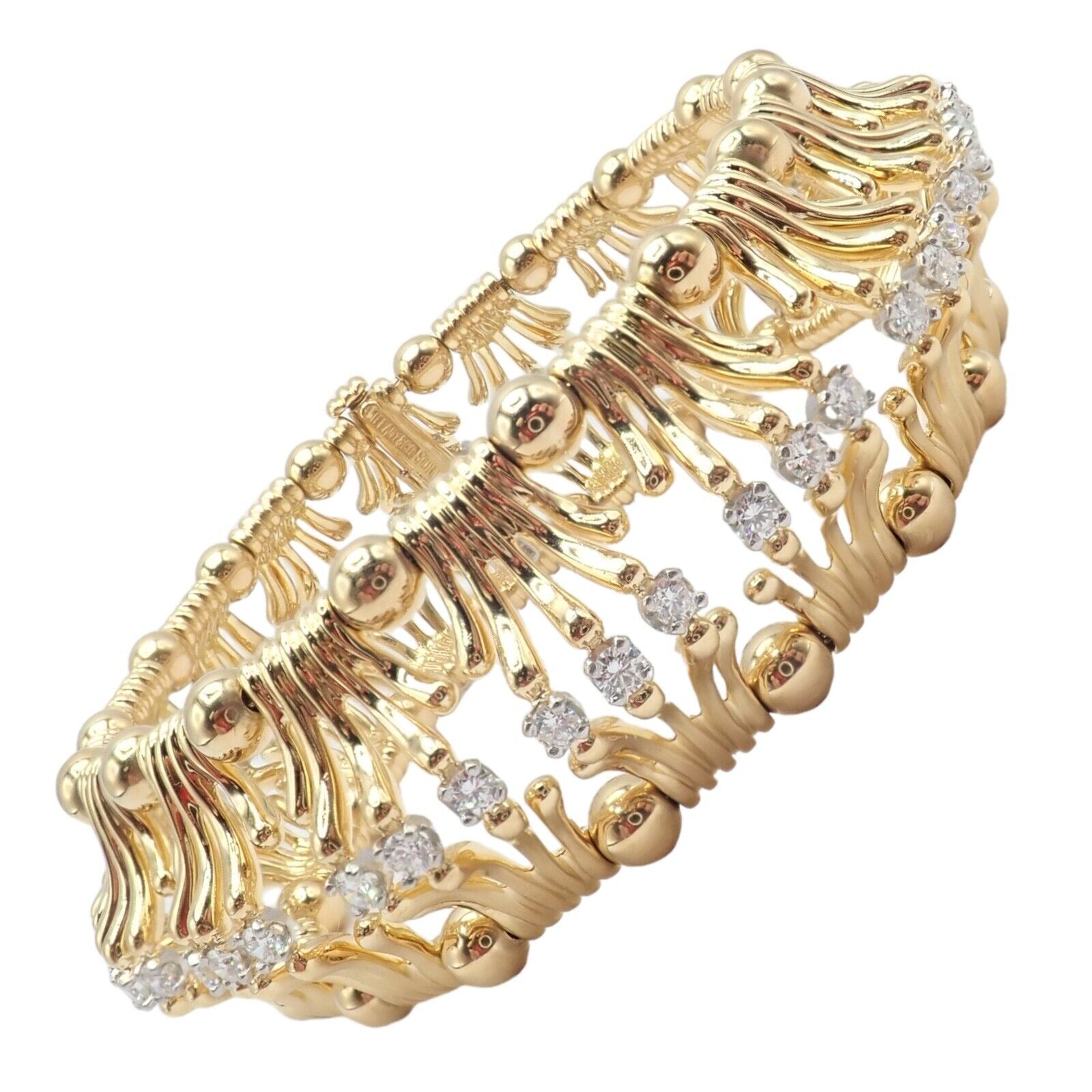 Tiffany & Co Jean Schlumberger 18k Yellow Gold Platinum Diamond Bracelet for Women - Luxury Diamond Tennis Bracelet for Gifts, Anniversaries & Special Occasions