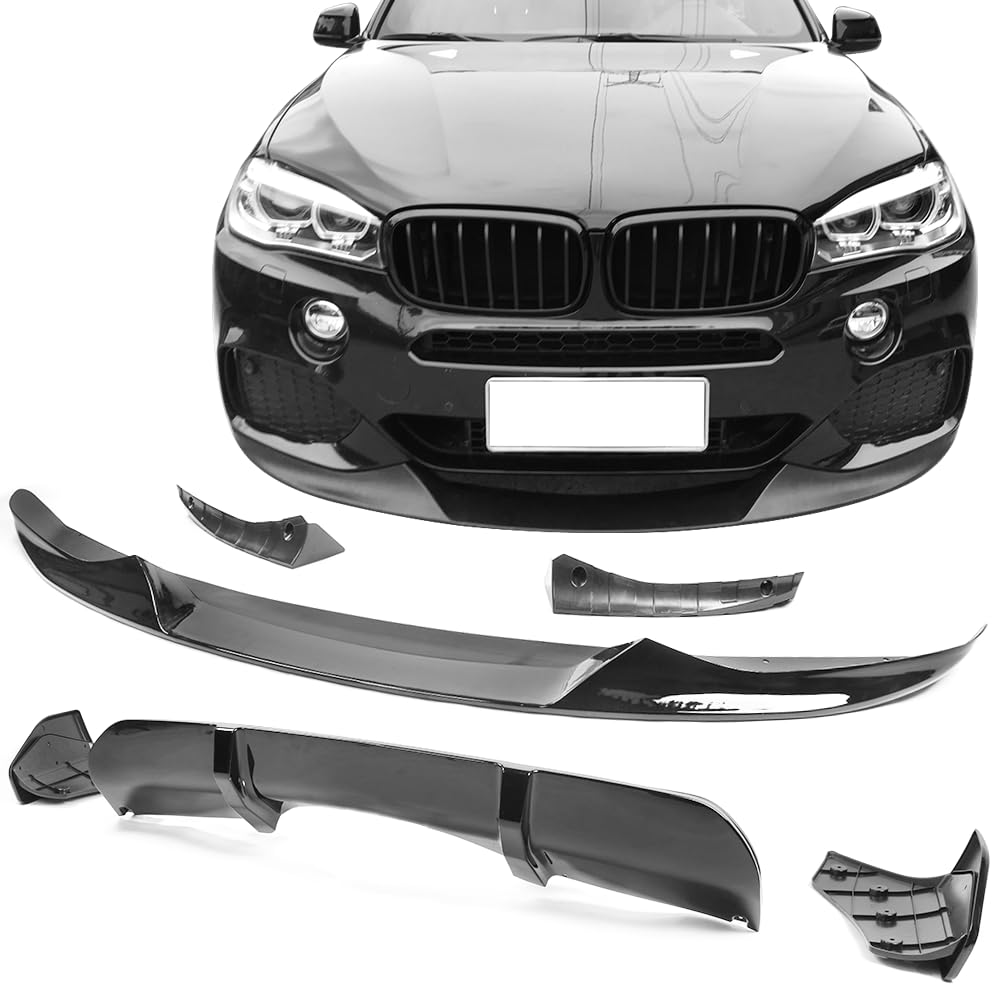 IKON MOTORSPORTS Gloss Black PP Polypropylene Front Bumper Lip & Rear Diffuser for 2014-2018 BMW X5 M Sport - Aerodynamic Spoiler Kit for Enhanced Style and Performance (Perfect for Car Enthusiasts & Street Racing)