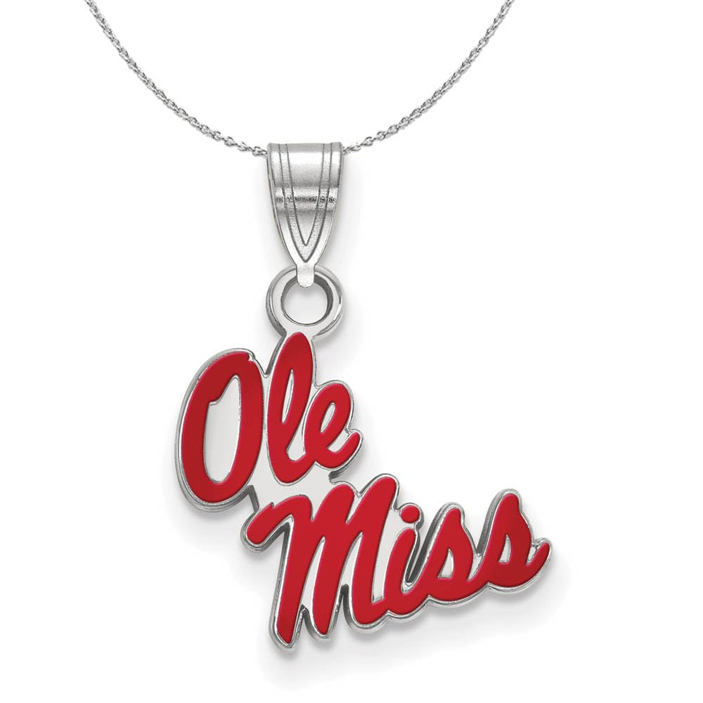 Black Bow Sterling Silver Ole Miss Enamel Pendant Necklace for Gifts & Game Day