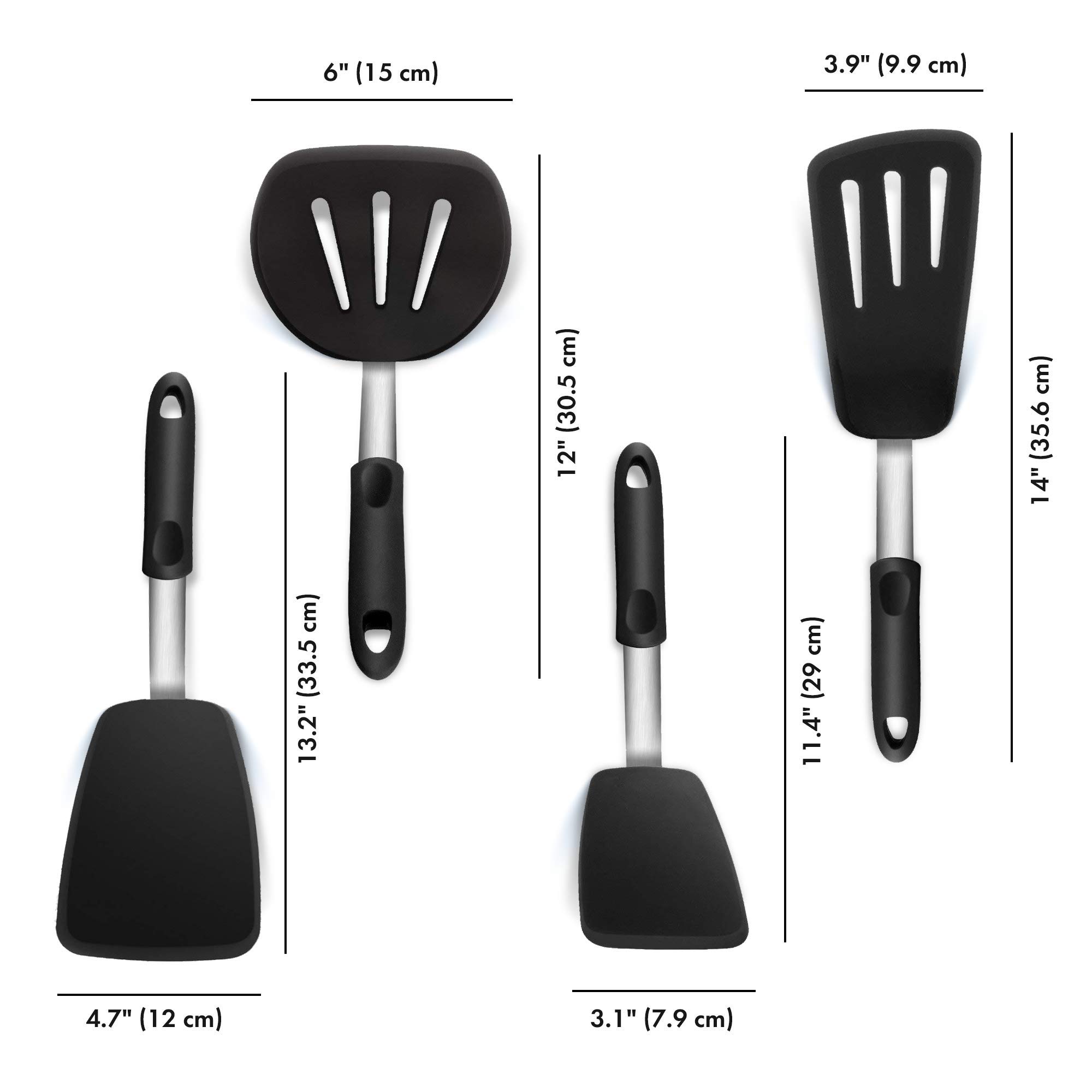 Heat Resistant Silicone Spatula Set - 4Pcs BPA-Free Flexible Rubber Spatulas for Nonstick Cookware, Perfect for Flipping Burgers, Pancakes & Baking - Ideal for Kitchen, BBQ & Outdoor Cooking