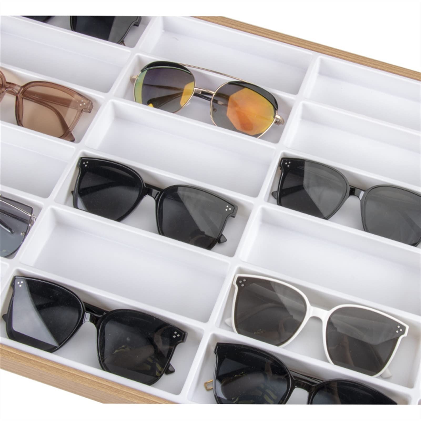 24 Grid Velvet Sunglasses Display Rack - Glasses Storage Cabinet & Organizer Tray for Retail Stores, Boutiques, and Home Use (Inner White)