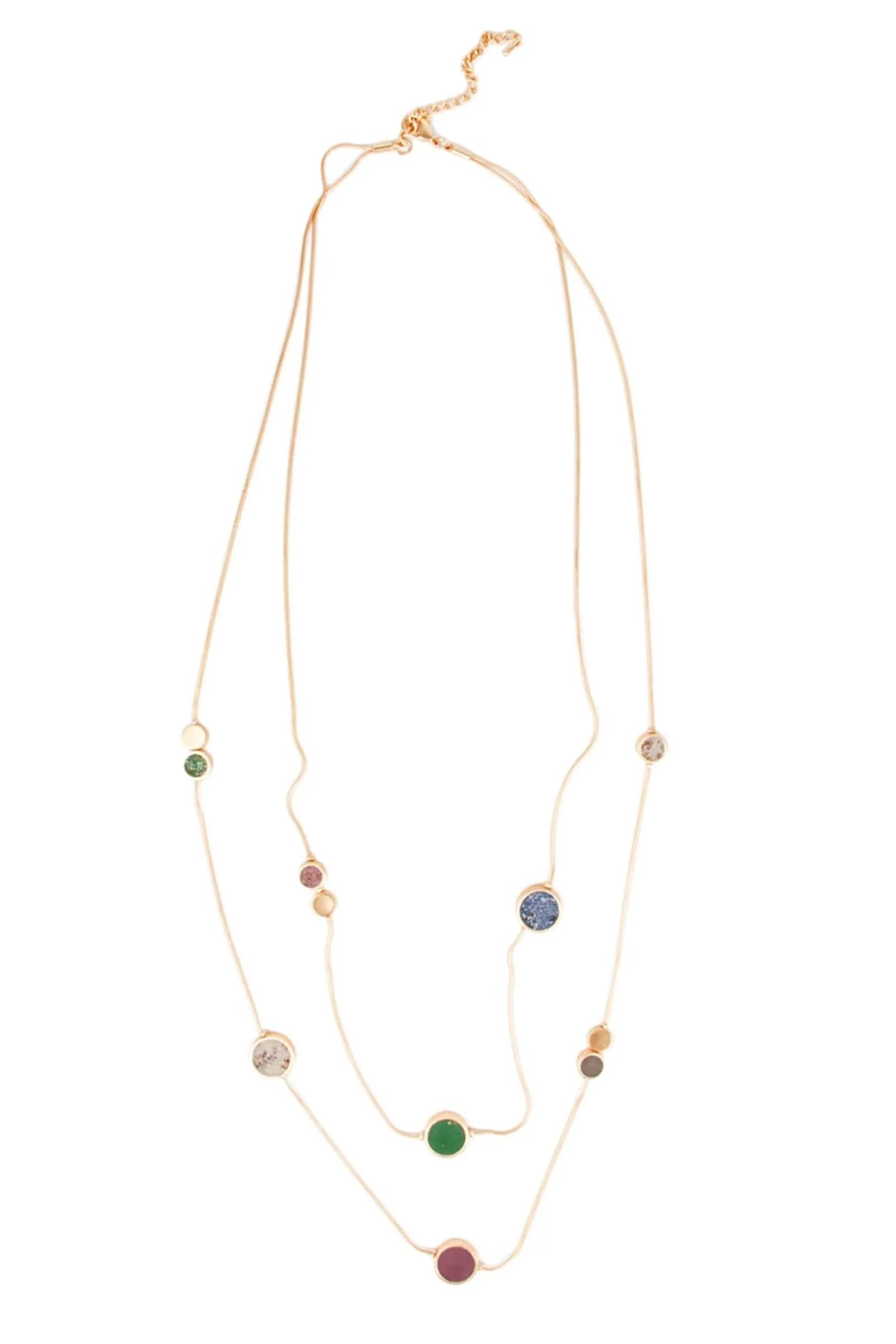 Layered Gold Multicolor Stone Necklace for Women - Long Boho Beaded Statement Jewelry for Casual Wear & Special Occasions