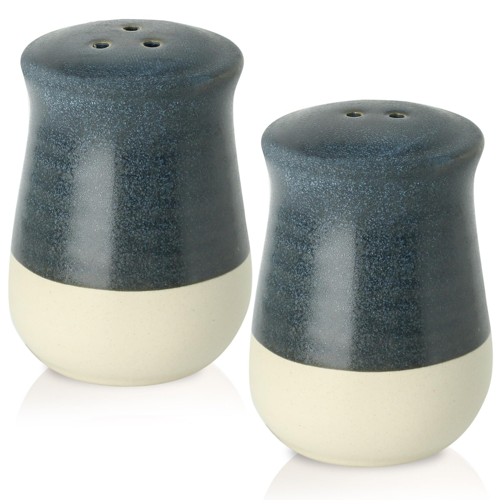 Premium Ceramic Salt and Pepper Shakers Set - Vintage Patchwork Design Kitchen Condiment Containers | Perfect for Cooking, Dining, Camping, BBQ & Home Decor | Deep Blue Color for Stylish Kitchens