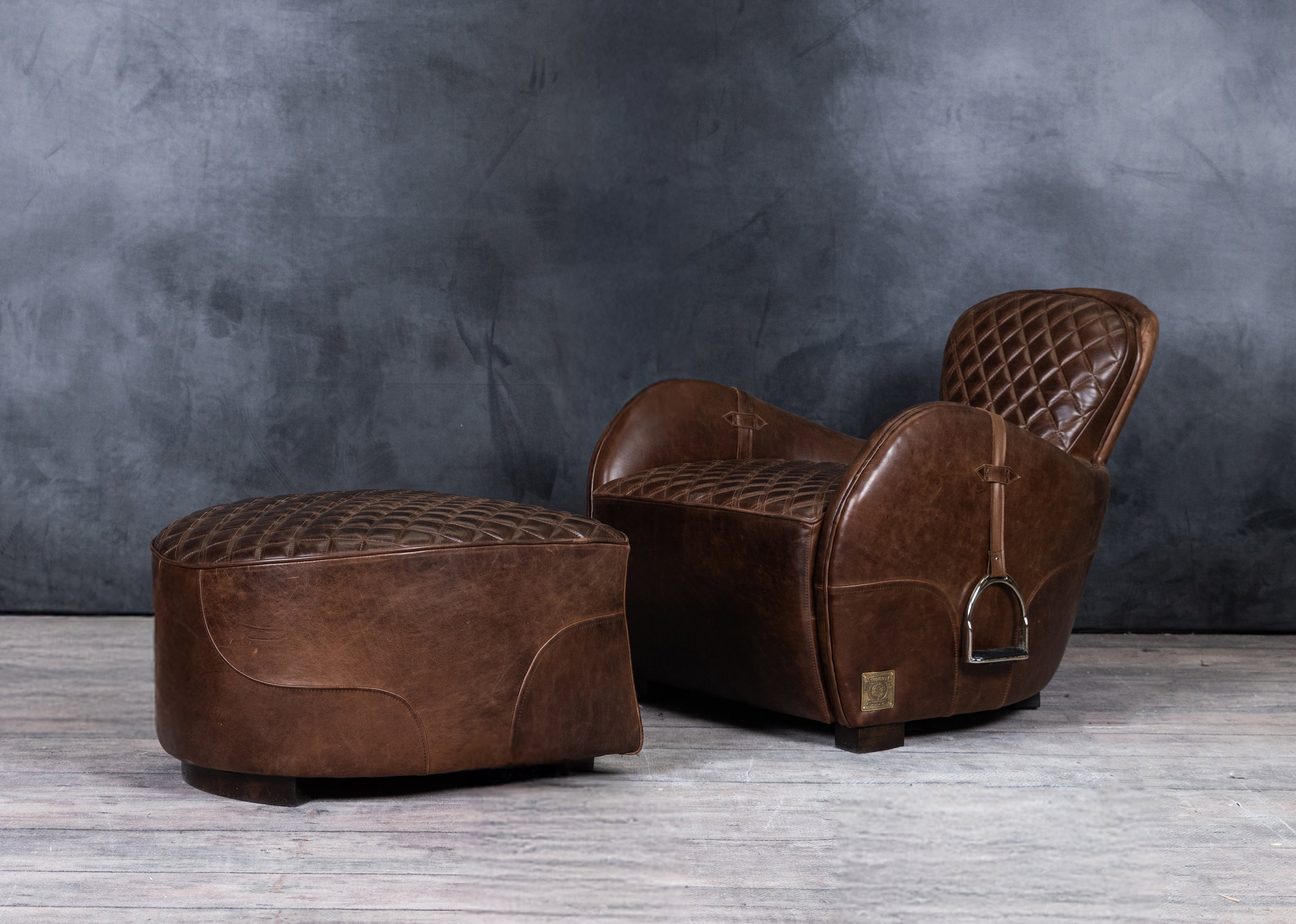 Premium Equestrian Leather Chair & Ottoman Set - Handcrafted Genuine Leather Living Room Seating for Home & Office - Perfect for Lounging, Relaxing & Decorating Your Space