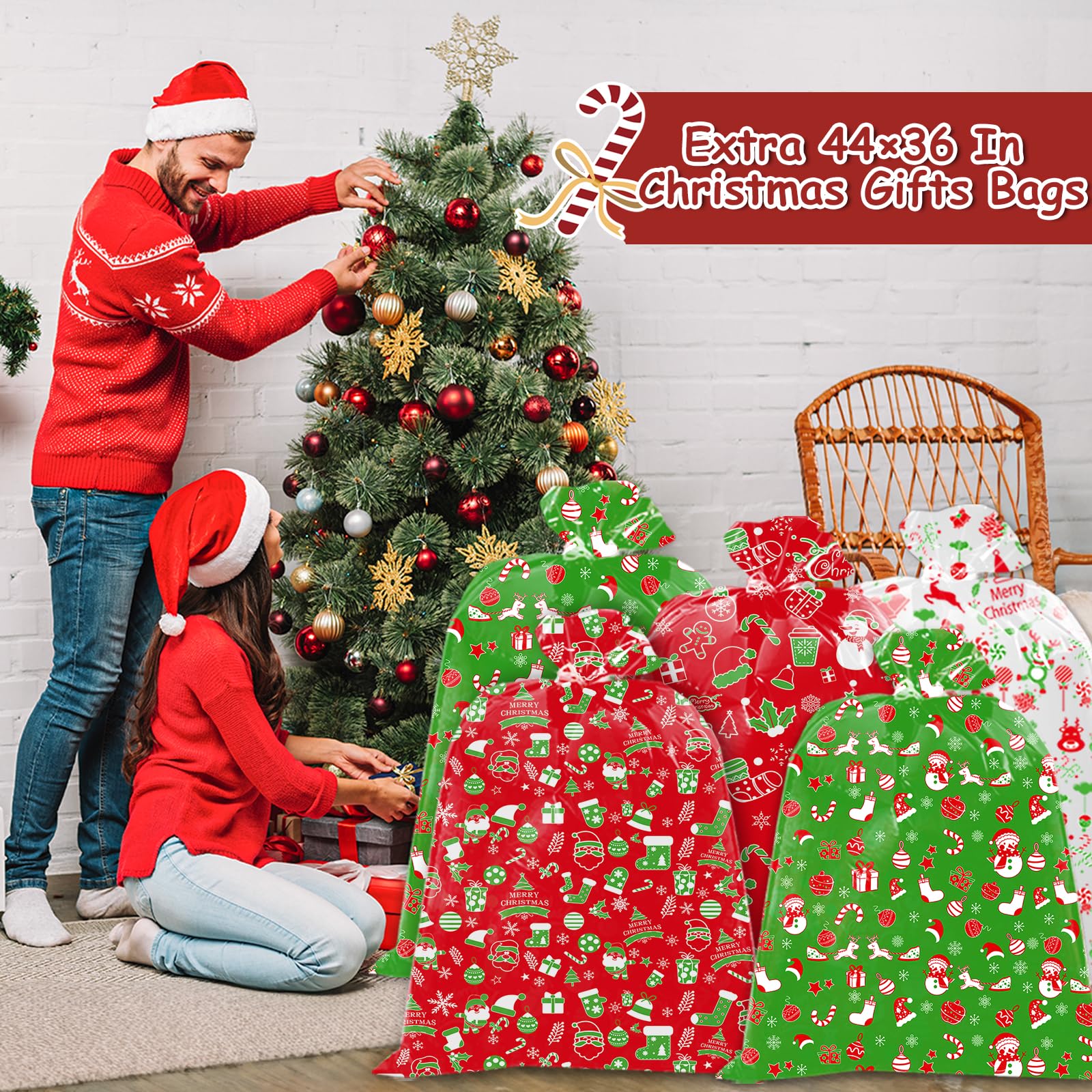 HYmoso 8-Piece Large Christmas Gift Bags Set - 44x36 Inch Extra Large Holiday Present Bags for Wrapping Gifts, Parties & Festive Decorations