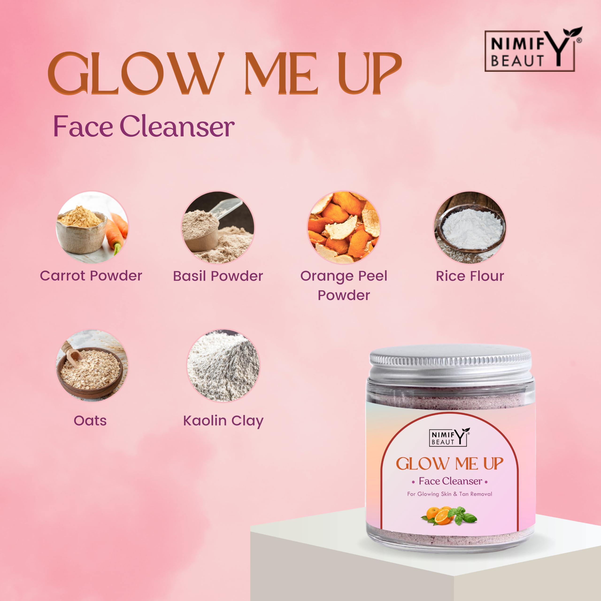 Nimify Beauty Glow Me Up Face Cleanser - Paraben-Free 50g for Radiant & Dull Skin | Gentle Daily Cleansing for Brighter Complexion | Perfect for Morning & Night Skincare Routine