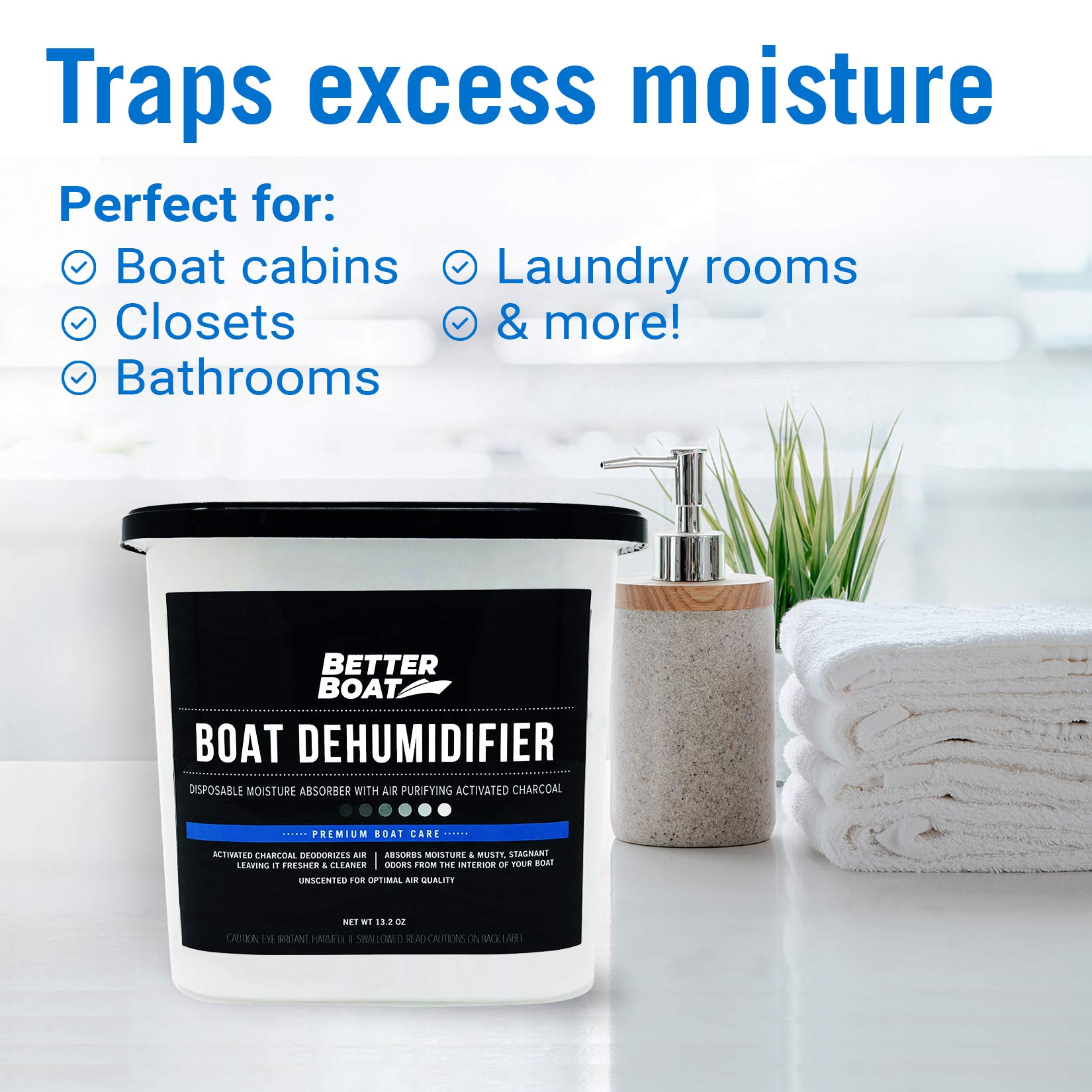 Boat Dehumidifier & Moisture Absorber - Charcoal Odor Eliminator for Dampness & Humidity Control | Unscented, Fragrance-Free (2 Pack) | Ideal for Basement, Closet, Home, RV & Marine Use