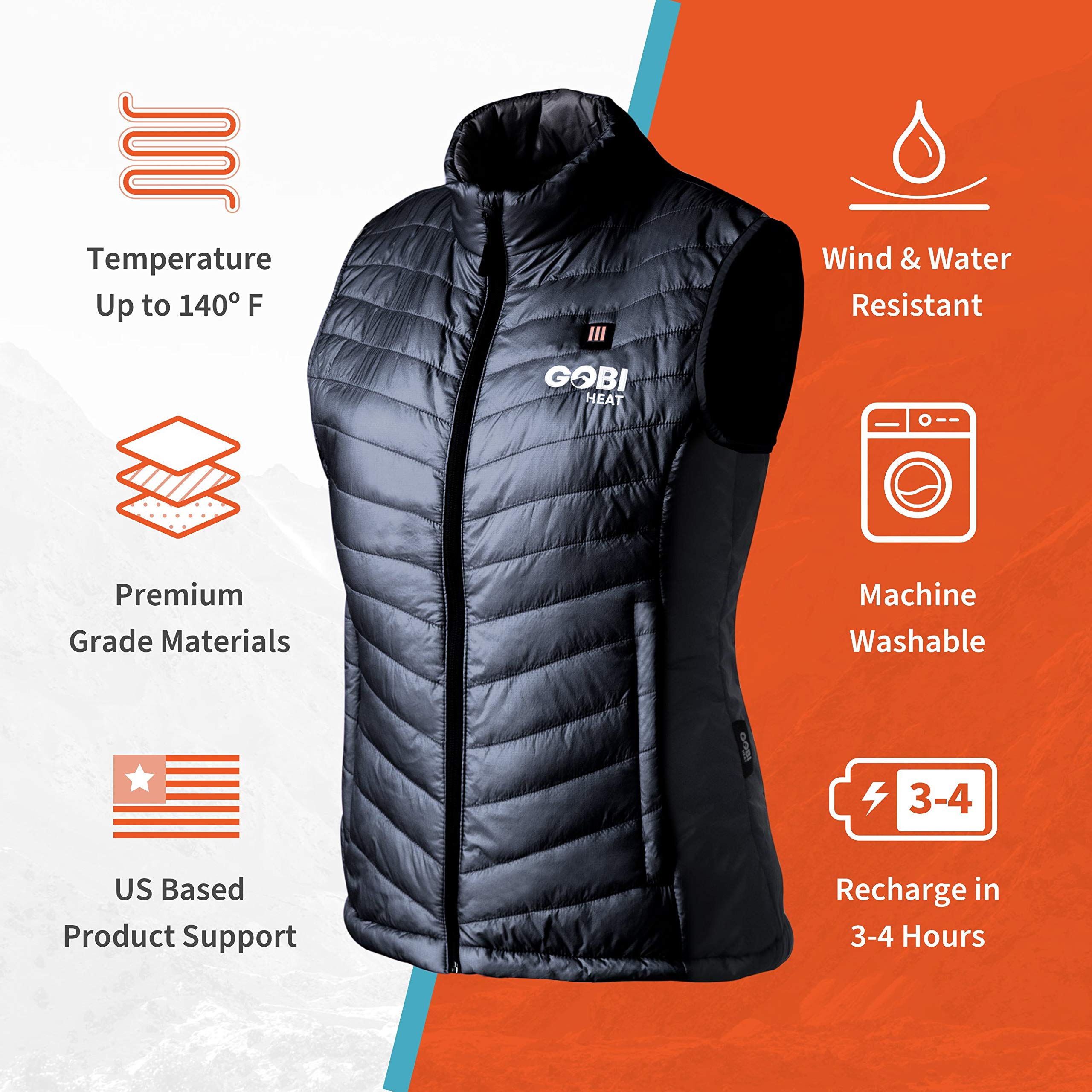 Dune Women's Heated Vest with Rechargeable Battery & USB Charger - 10 Hours Heating, Machine Washable Winter Jacket for Outdoor Activities, Hiking & Cold Weather