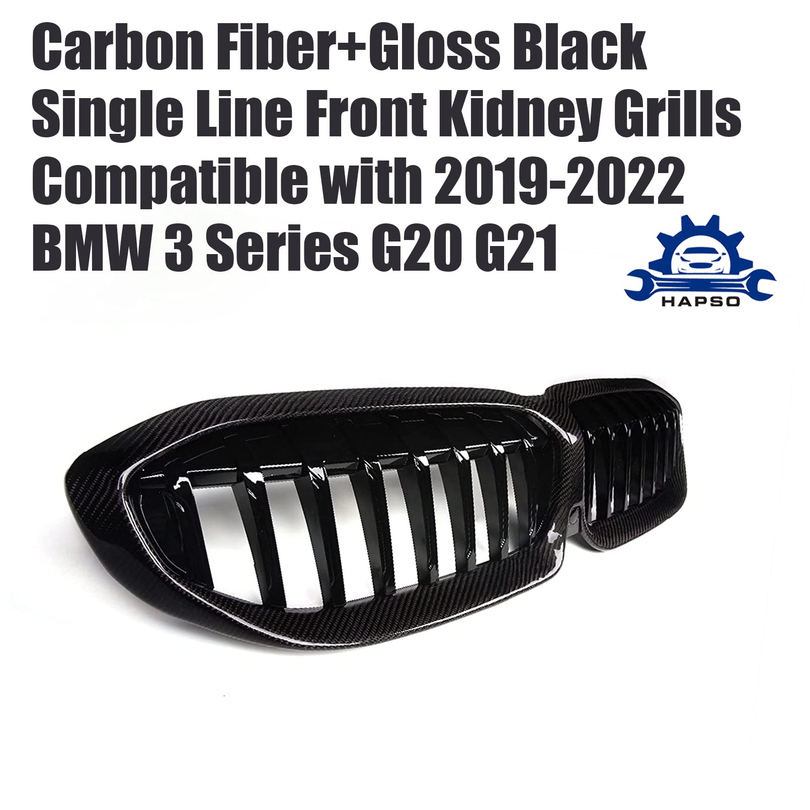 Carbon Fiber Front Kidney Grille Replacement for 2019-2022 BMW 3 Series G20/G21/G28 - Single Slat Performance Style Hood Grille | Upgrade for Sedan & Touring Models | Enhances Sporty Look & Aerodynamics