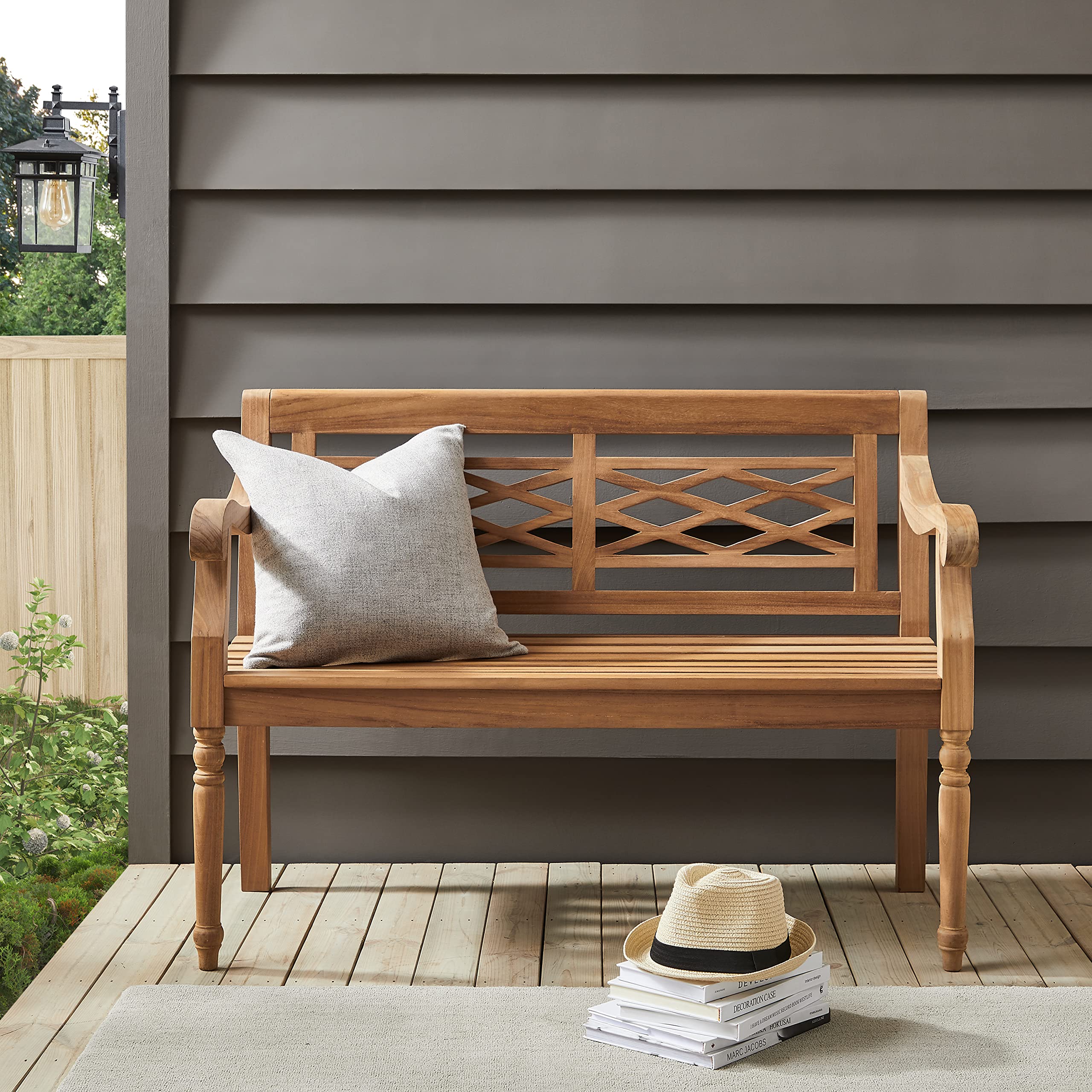 Crosley Olivier 2-Person Teak Wood Indoor Outdoor Bench - Patio, Garden, Porch Furniture - Weather-Resistant Teak Wood Bench for Outdoor Seating & Relaxation