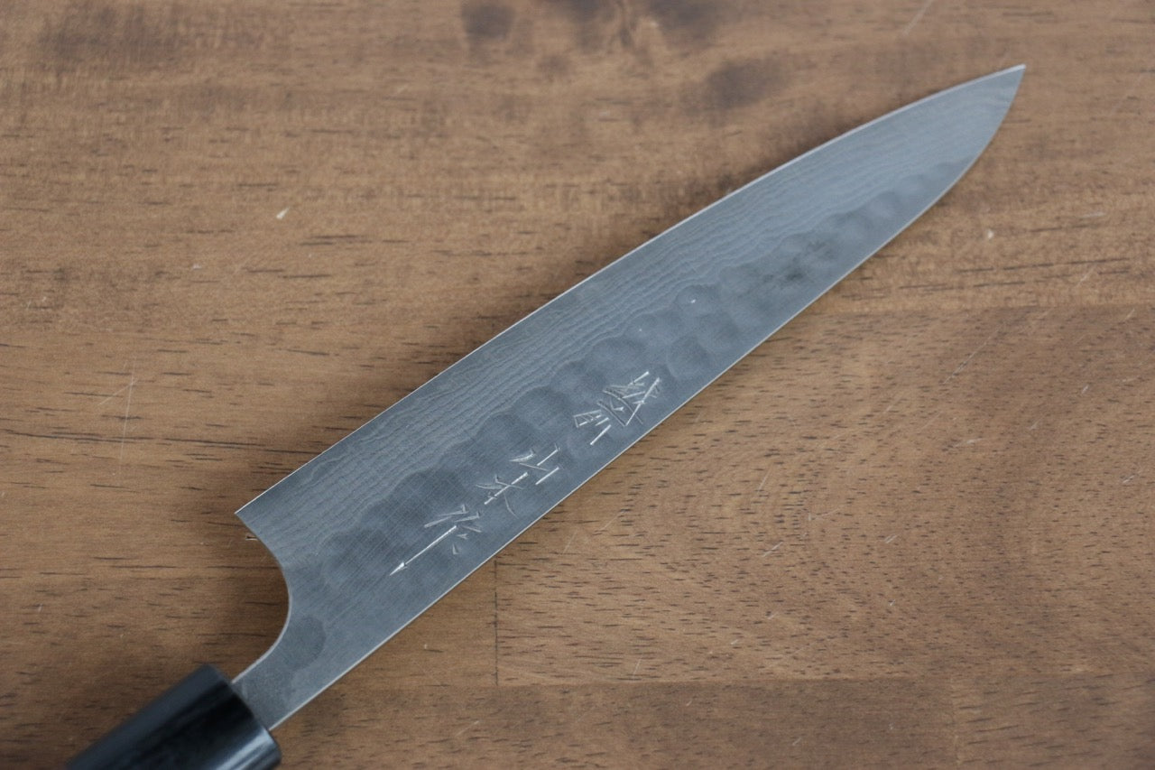 Premium Nao Yamamoto SRS13 Damascus Hammered Petty Knife 160mm - Handcrafted Japanese Utility Knife with Shitan Wood Handle - Perfect for Slicing, Chopping & Precision Kitchen Tasks
