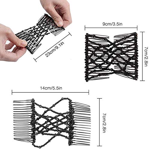 3 Pcs Crystal Bead Hair Combs - Magic Elastic Hair Clips & Stretchy Hair Barrettes for Women - Double Hair Claw Clips Set - Perfect for Updos, Ponytails & Everyday Styling