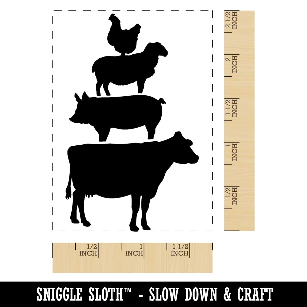 Farm Animal Stacked Rubber Stamp Set - Chicken, Sheep, Pig, Cow - 2.5 Inch Large Rectangle Stamp for DIY Scrapbooking, Card Making & Craft Projects | Perfect for Kids' Art Activities & Handmade Gift Decorations