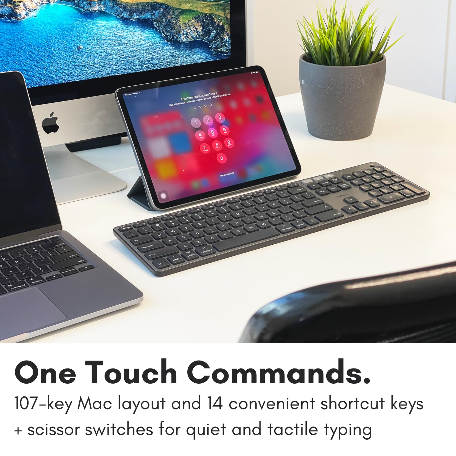 Macally Backlit Bluetooth Keyboard for Mac (Upgraded, Bigger Battery) - Wireless Apple Keyboard Compatible with MacBook Pro/Air, iMac, Mac Mini - Multi-Device Connection for Home Office & Gaming Use