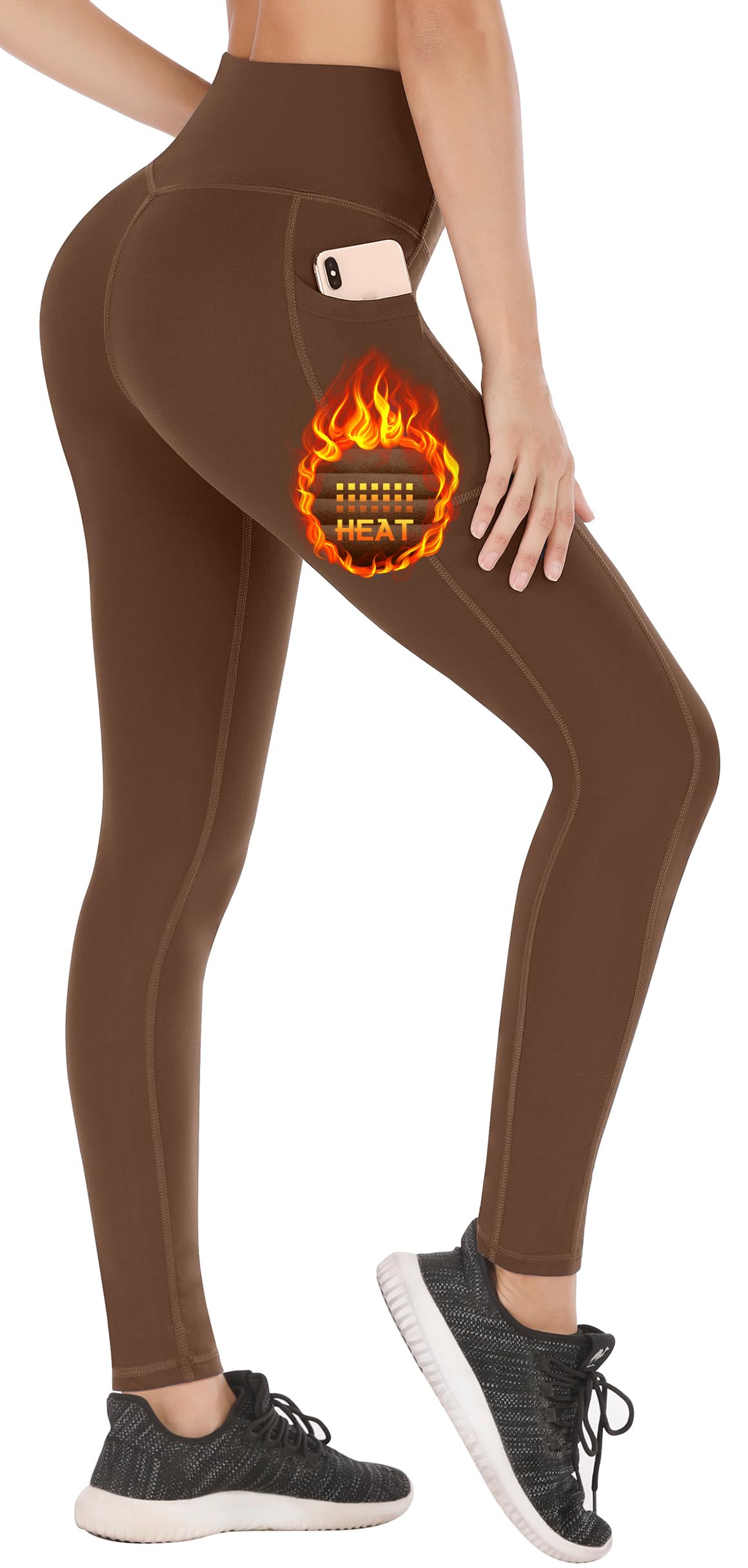 Heathyoga Fleece Lined Thermal Leggings for Women with Pockets - Warm Winter Yoga Pants for Running, Workout & Outdoor Activities