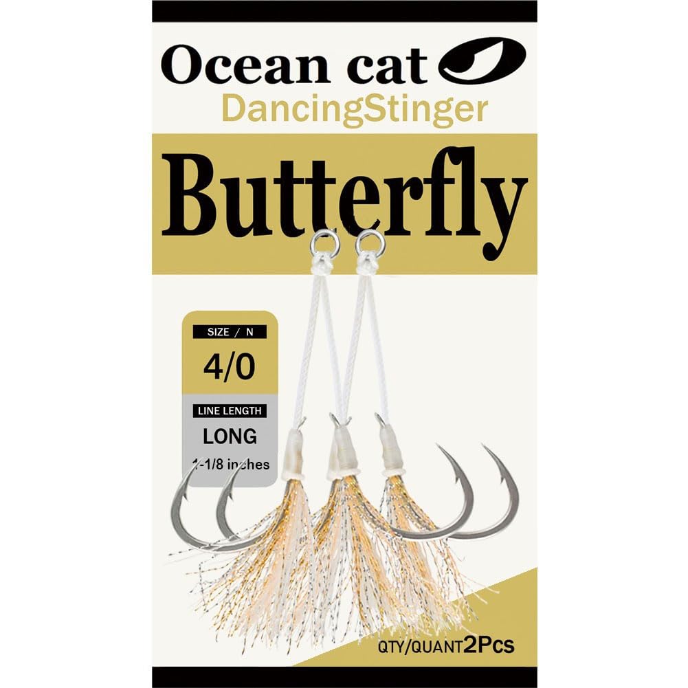 OCEAN CAT Butterfly Glow Jigging Lures - Slow & Fast Fall Saltwater Fishing Hooks (Size 2/0-6/0) for Deep Sea, Offshore & Night Fishing