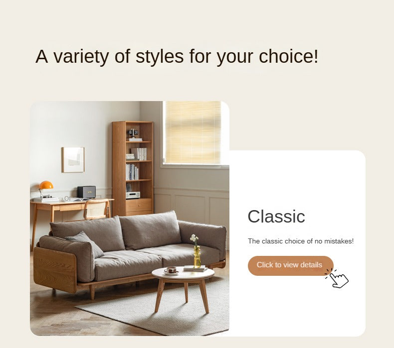 Premium Oak Solid Wood Genuine Leather Fabric Sofa - Modern Living Room Furniture for Home & Office - Comfortable Seating for Relaxation & Entertainment