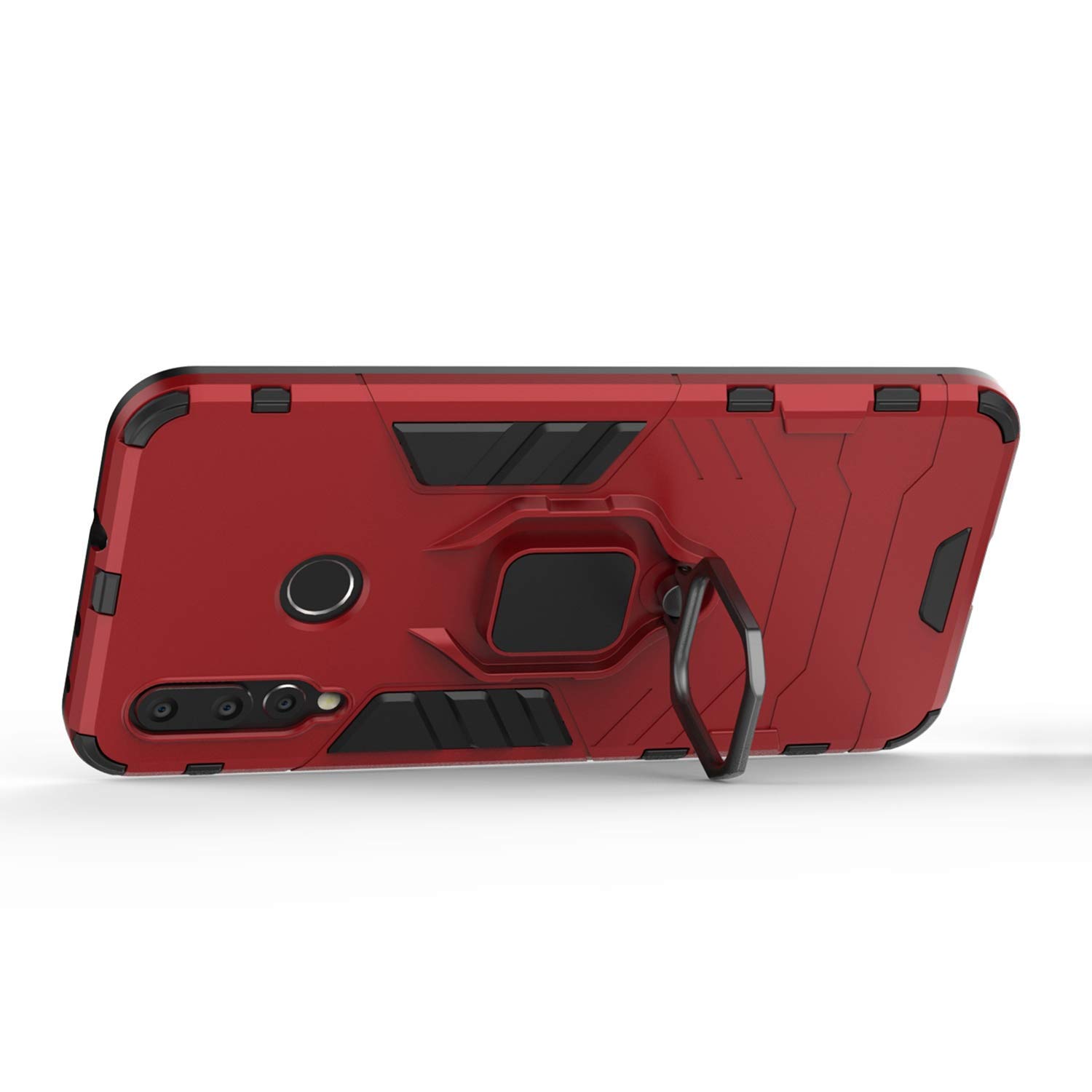 Huawei Nova 4 Case with Metal Ring & Kickstand - Shockproof Hard Bumper Cover Compatible with Magnetic Car Mount | Dual Layer Rugged Protection | Perfect for Daily Use, Travel & Work (Red)
