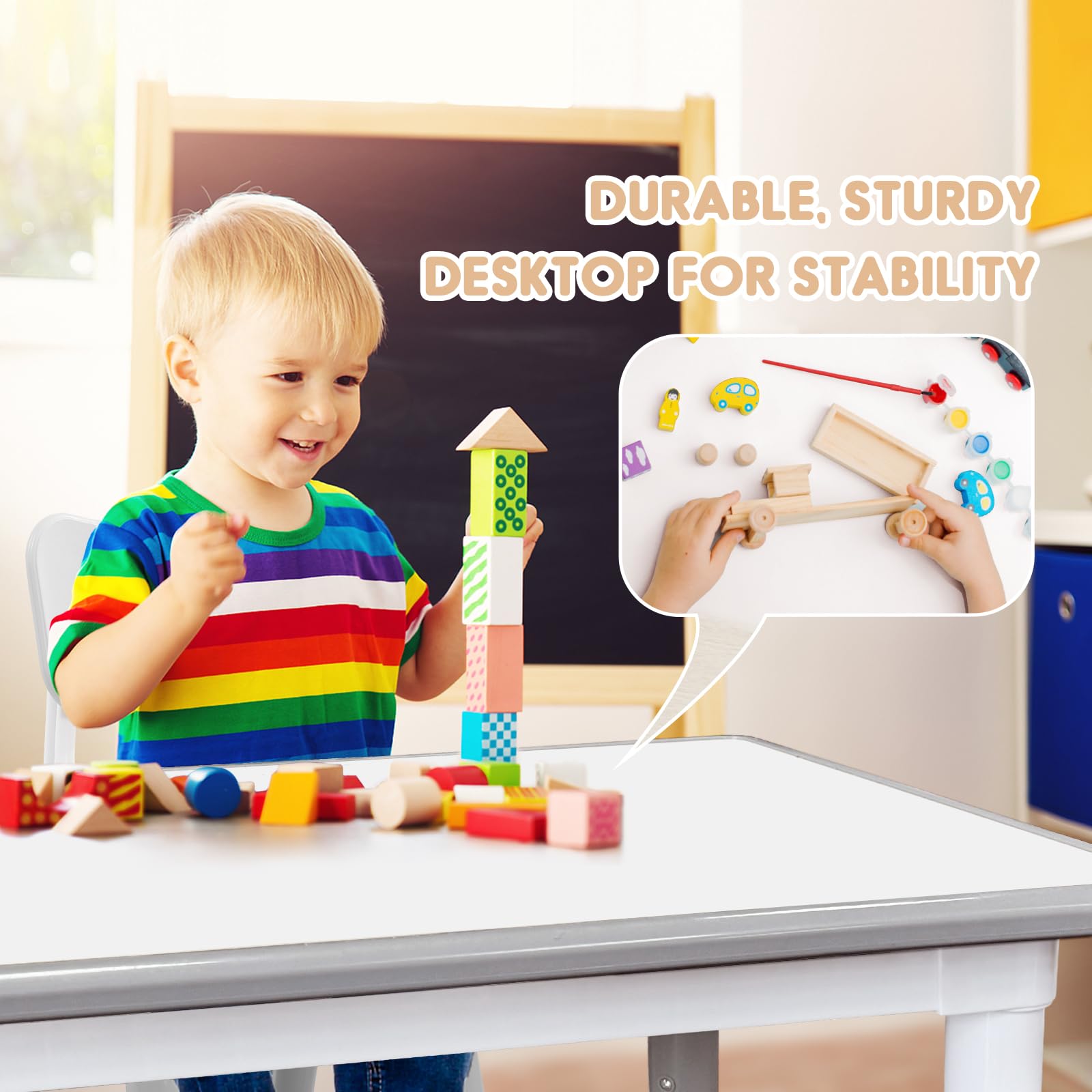 Kids Table and Chair Set - Adjustable Toddler Table with Non-Slip Legs & Storage Organizer, Wipe-Clean Graffiti Desktop - Perfect for Ages 3-12 - Ideal for Playroom, Homeschooling & Arts & Crafts Activities