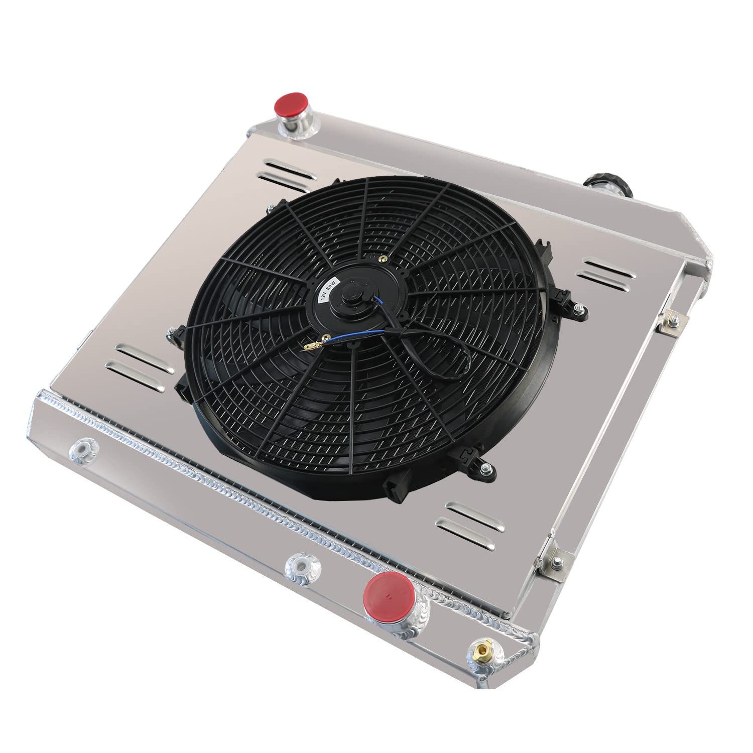 High Performance 3 Row Aluminum Radiator with Shroud Fan & Relay Kit - Compatible with 1963-1966 Chevy C10 C20 C30 K10 K20 Pickup Trucks - Perfect for Engine Cooling & Restoration Projects