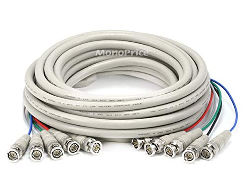Monoprice 25ft RGB Video Cable - 5 BNC Male to 5 BNC Male Connector - High Quality White Coaxial Cable for CCTV, Security Cameras & Video Surveillance Systems