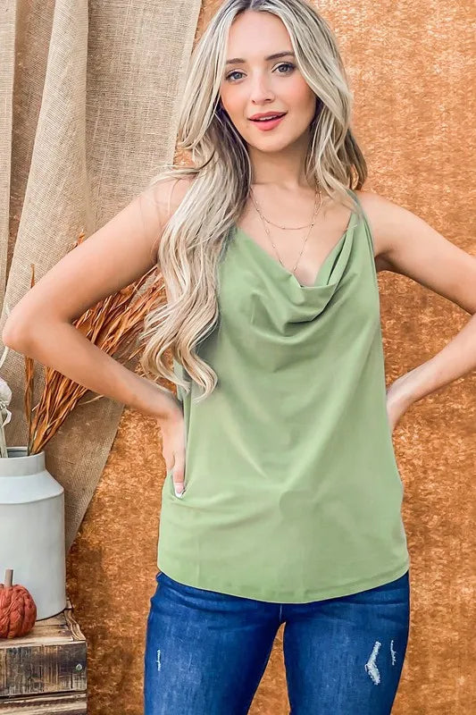 And The Why Cowl Neck Cami Top - Women's Elegant Loose Fit Tank Top with Soft Stretchy Fabric for Casual Wear, Layering or Night Out
