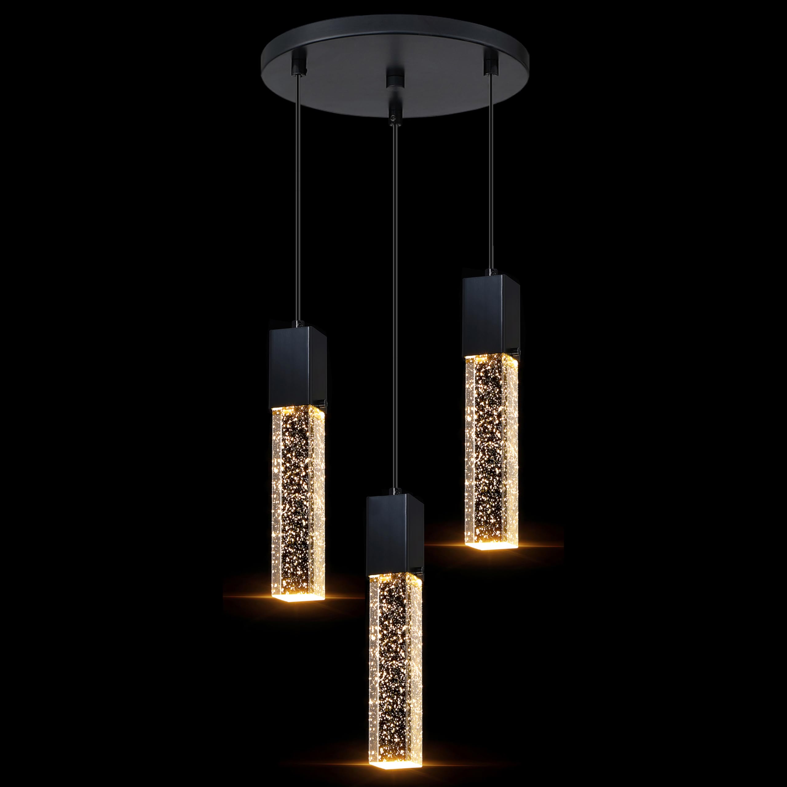 Modern Mini Integrated Hanging Crystal Kitchen Island Pendant Light - 3-Light UL Listed Fixture for Dining Room, Bedroom & Hallway | Elegant Black Ceiling Lighting for Home Decor & Interior Design