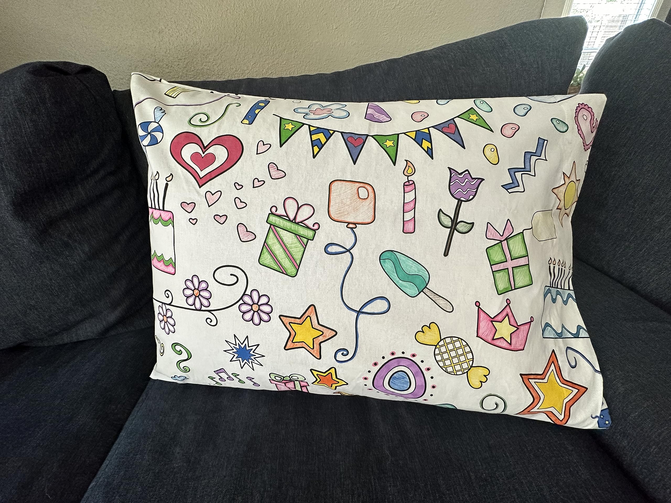Interactive Coloring Pillowcase Set of 2 - Washable Fabric DIY Activity for Kids & Adults - Fun Bedroom Decor for Family Bonding & Creative Playtime
