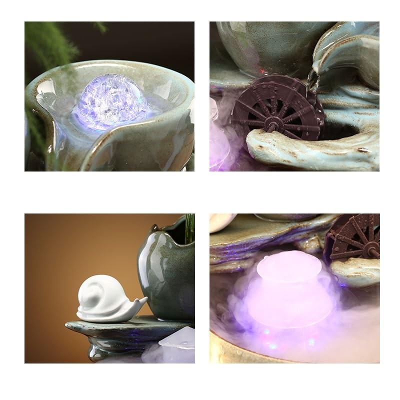 Desk Water Fountain with LED Light - Relaxing Tabletop Fountain for Office & Home Decor, Indoor Circulating Water Feature for Stress Relief & Zen Atmosphere