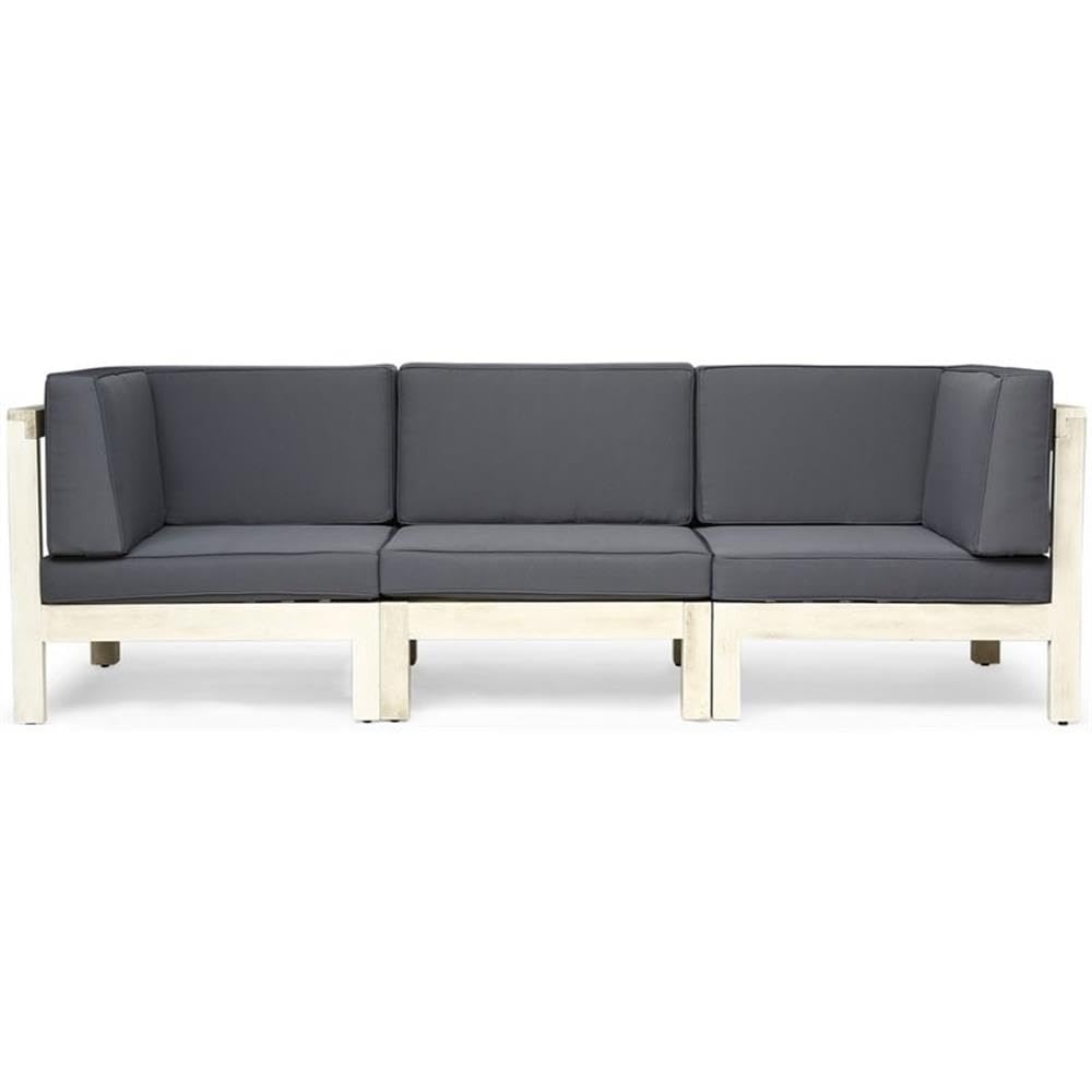 Noble House Oana Outdoor Acacia Wood Sofa with Weather-Resistant Cushions in Gray/Dark Gray - Perfect for Patio, Garden, and Poolside Relaxation